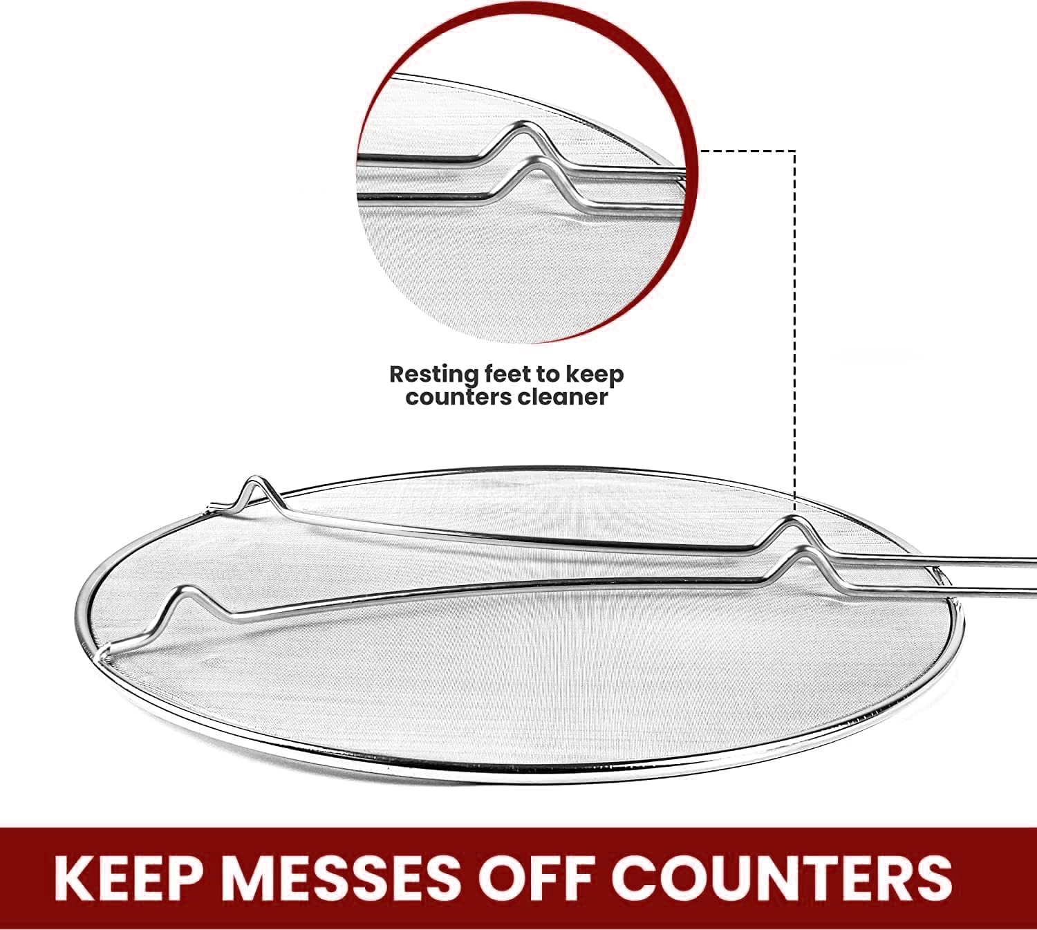 13'' Grease Splatter Screen For Cooking | Stainless Steel Oil Splatter Guard And Ultra-Fine Mesh Protects Skin From Burns | Sili