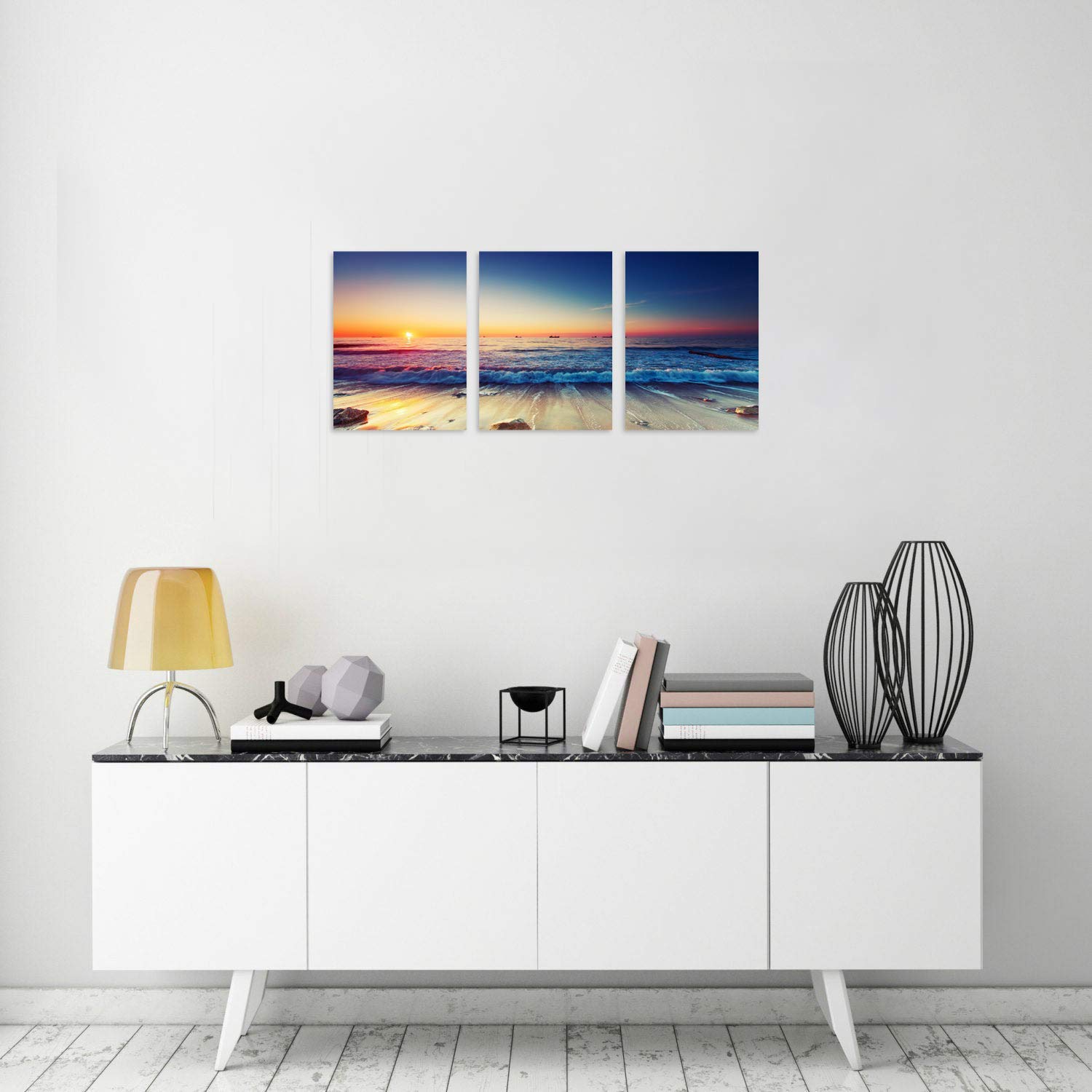 Tutubeer 3 Panels Beach Home Beach Decor Beach Wall Art Beach Decor For Home White Ocean Beach Sunrise With Deep Blue Sky Beach