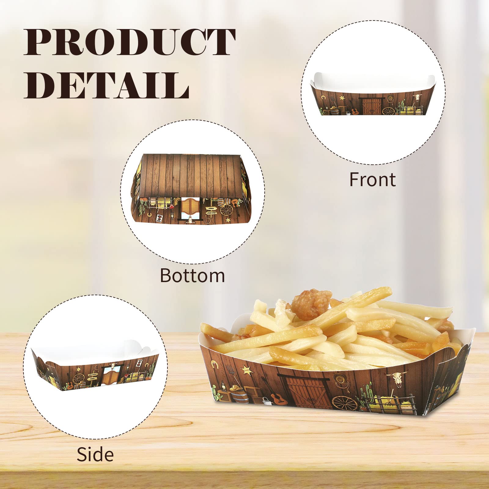 200 Pieces Western Party Decorations 1Lb Cowboy Paper Food Trays Saloon Western Scene Wild West Food Boats Disposable Serving Fo