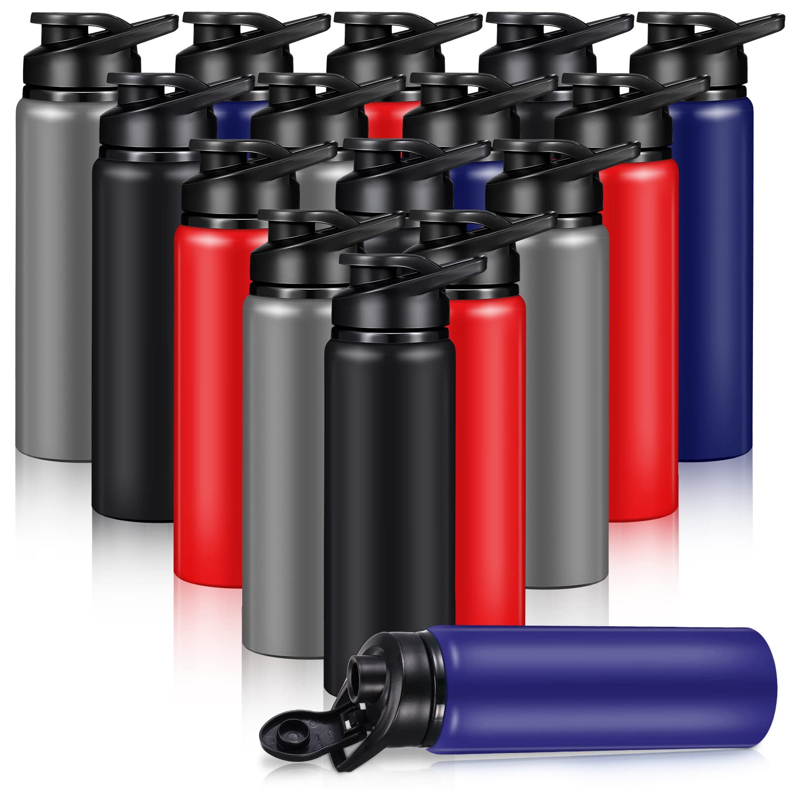 Mimorou 16 Pack Aluminum Water Bottles with Snap Lid Aluminum Reusable Sports Lightweight Leak Proof Water Bottles Bulk for Gym 