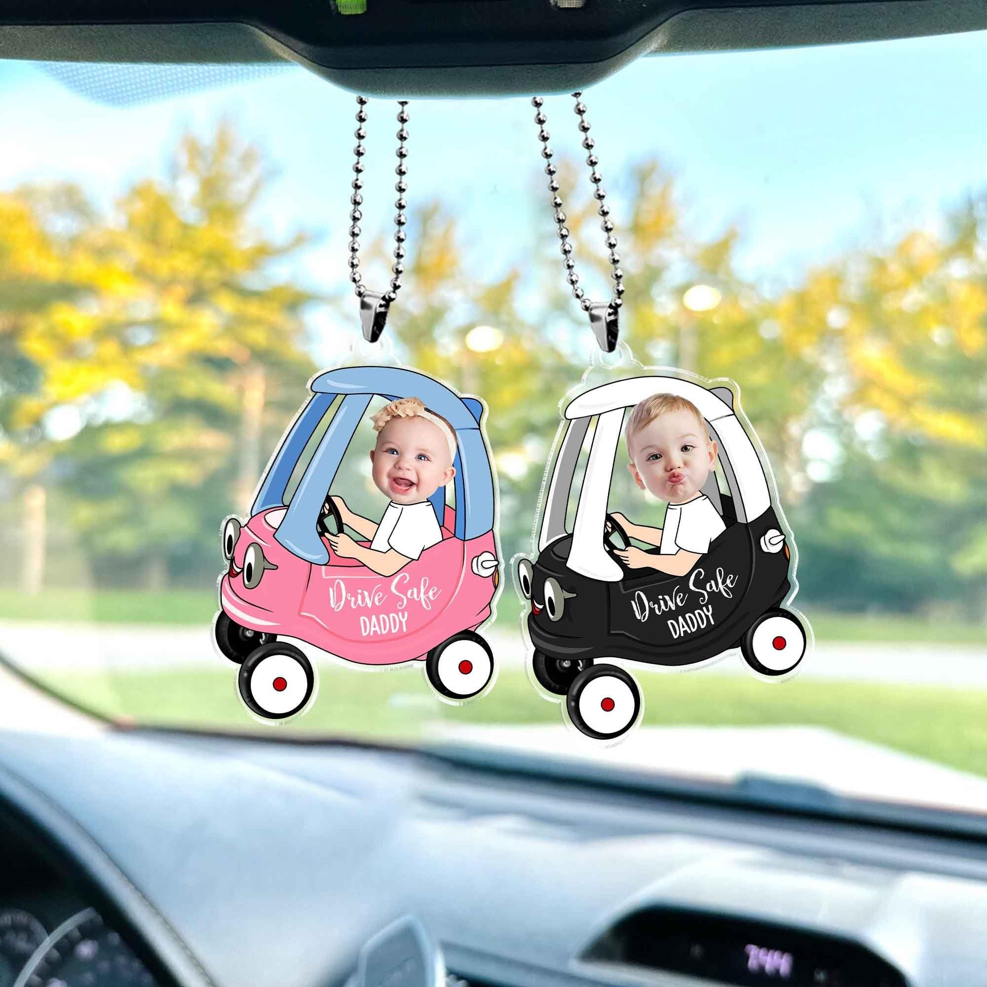 Personalized Photos Car Hanger, Drive Safe Daddy Acrylic Car Ornament, New Dad Gift, First for Him, Daddy Gifts