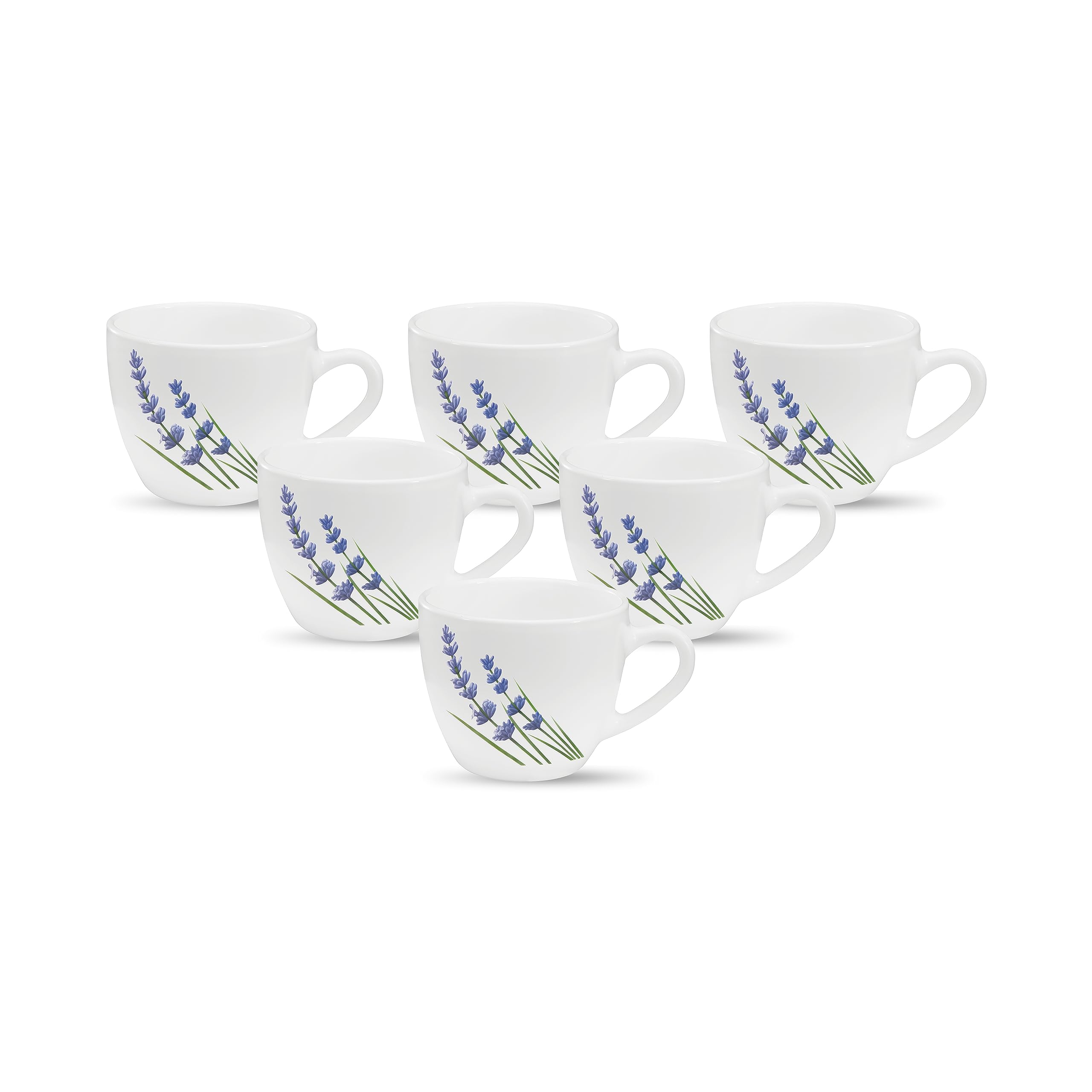 La Opala, Novo Collection Opal Glass Crockery | Cup Lily, Set Of 6 | English Lavender, 150 Ml | For Tea & Coffee | Microwave Saf