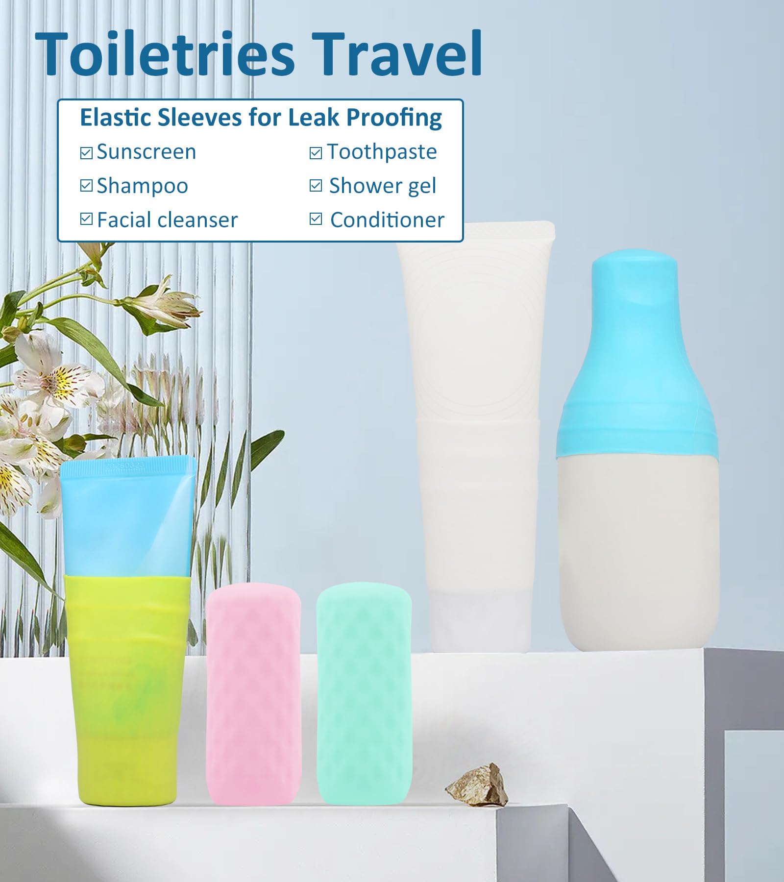 Foroume 15 Pack Travel Essentials Silicone Bottle Covers, Cruise Ship Essentials, Travel Accessories Luggage For Women Men, Elas