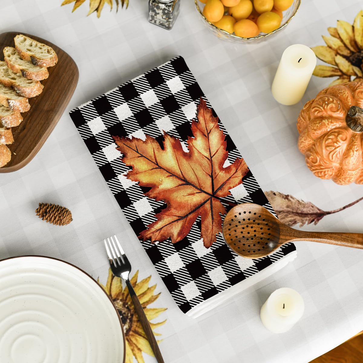 Artoid Mode Buffalo Plaid Pumpkin Hello Fall Kitchen Towels Dish Towels, 18X26 Inch Decoration Hand Towels Set Of 4