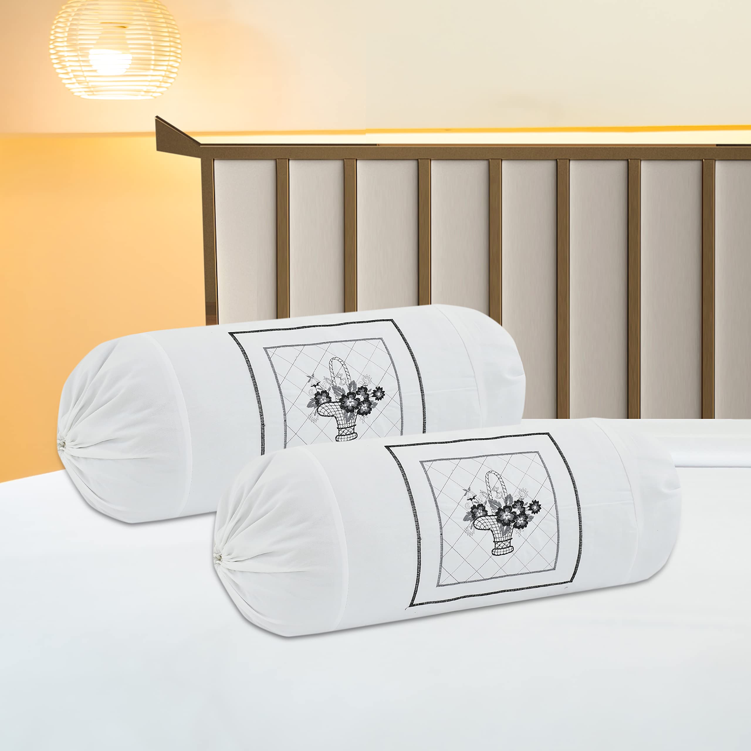 Rj Products Microfiber Royal Embroided Diwan Set Of 8 Pieces White Color, Bedsheet