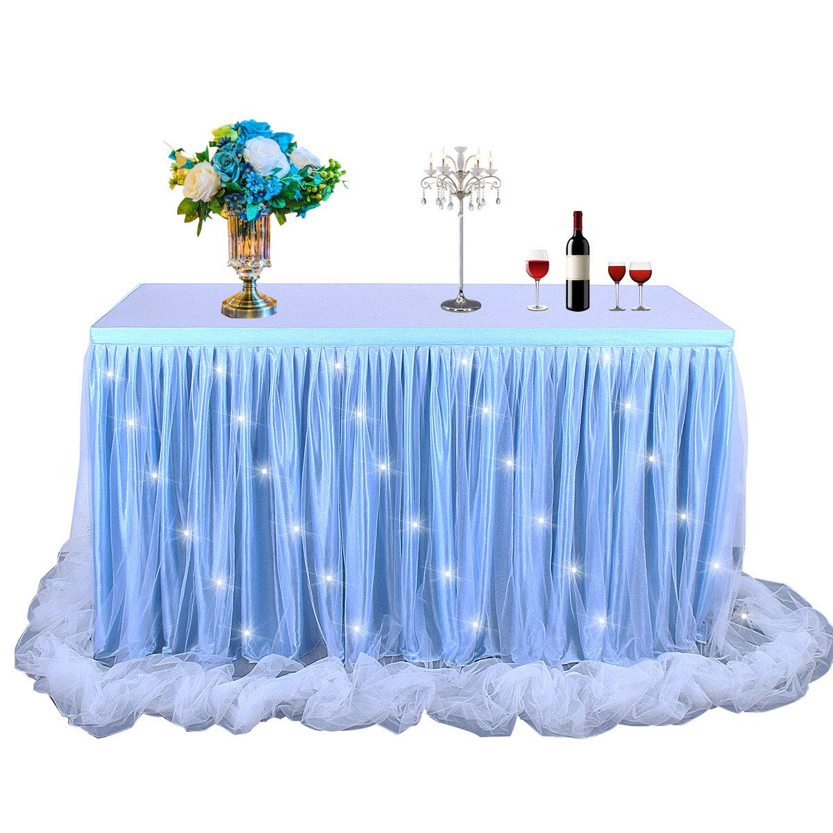 Leegleri Baby Blue Tulle Tutu Table Skirt For Baby Shower Wedding And Birthday Party,Led Table Skirt For Rectangle Or Round Tabl