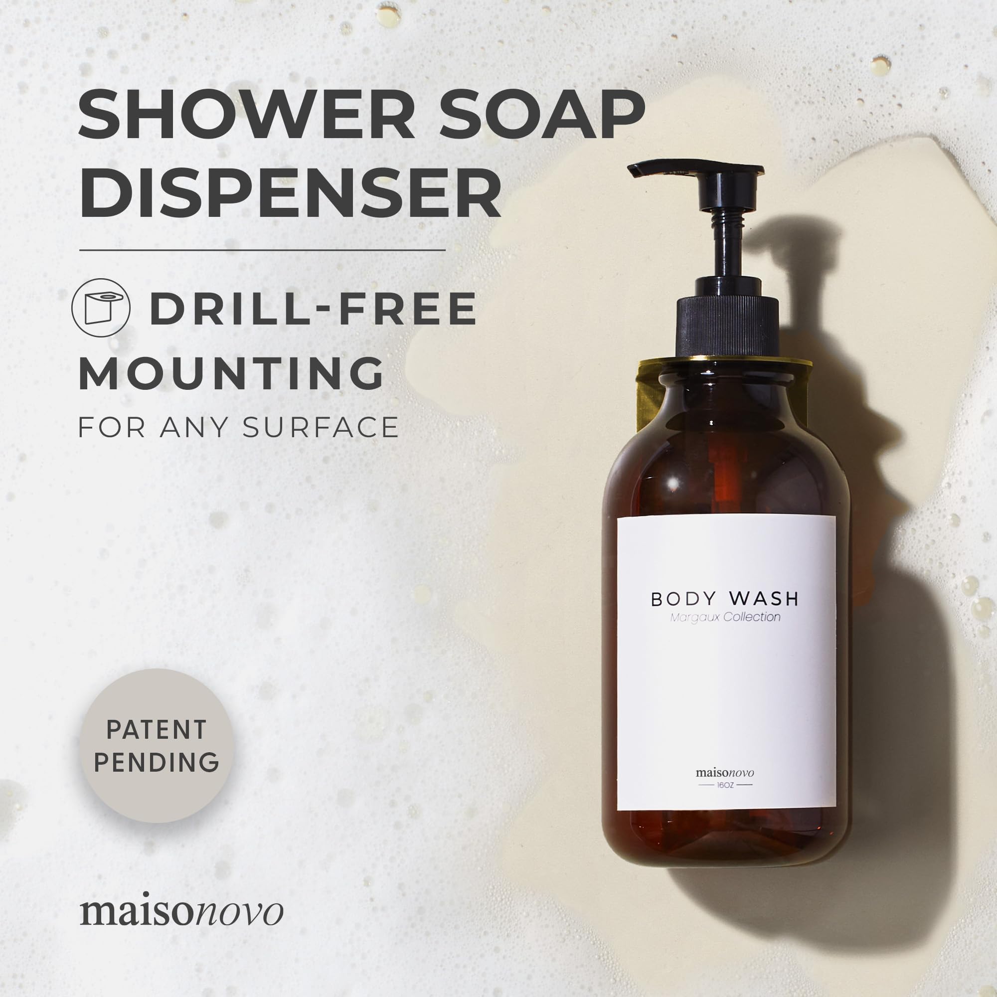 Maisonovo Shampoo And Conditioner Dispenser With Wall Mounts | Set Of 3 Amber Plastic Bottles Black Pump