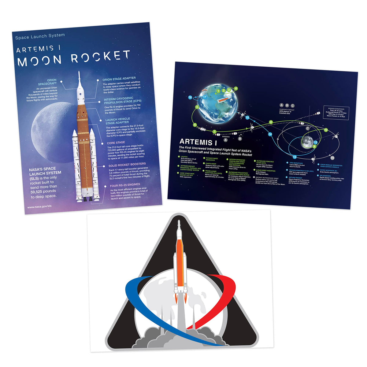 Artery8 Nasa Artemis 1 Moon Mission Rocket Space Launch System Flight Test Mission Badge Emblem Wall Art Print Poster Pack Of 3