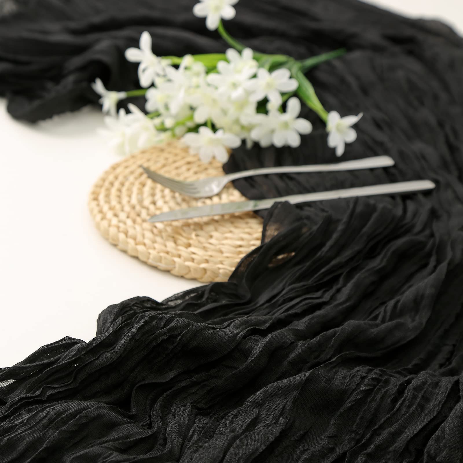 Dolopl Black Cheesecloth Table Runner 13.3Ft Boho Gauze Cheese Cloth Table Runner Rustic Sheer Runner 160Inch Long For Wedding B