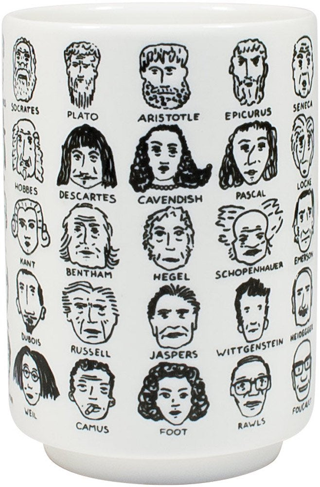 The Unemployed Philosophers Guild It'S Hard To Get A Handle On Philosophy - Porcelain Handleless Tea Cup Featuring 60 Illustrate