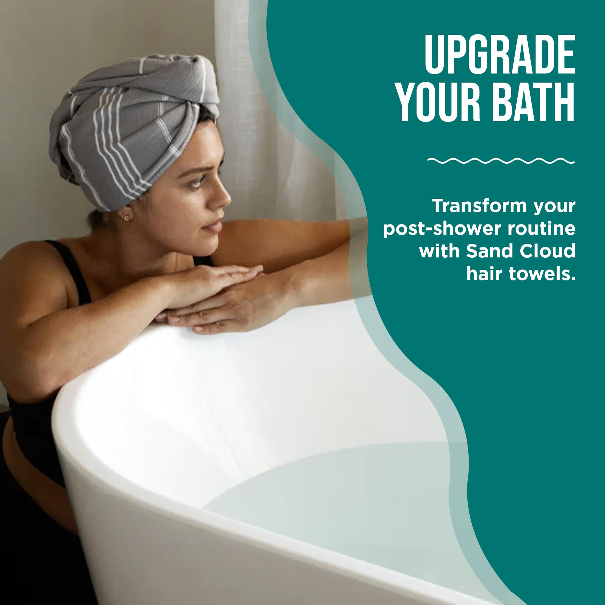 Sand Cloud Hair Towel Wrap for Women & Men, (Black, Classic) - 100% Turkish Cotton Quick Hair Drying Towel Wrap - Absorbent Half
