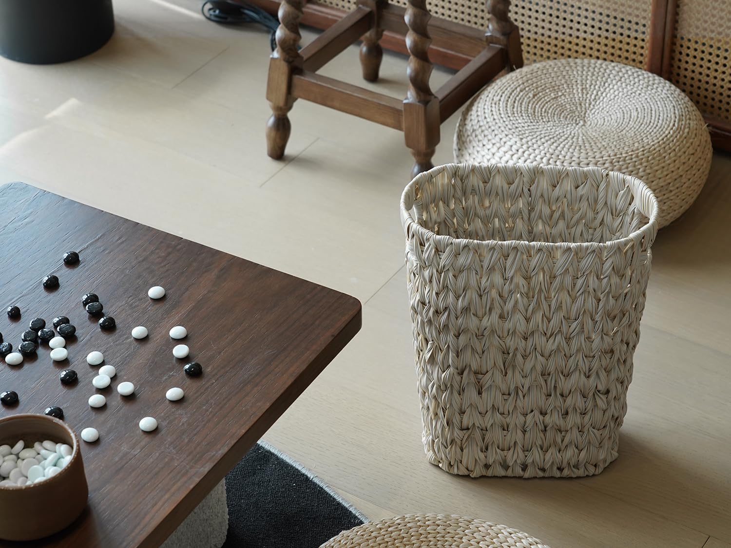 Coeusy Wicker Trash Can,Bathroom Trash Can,Waterproof Wicker Waste Basket For Bathroom,Narrow Small Waste Basket For Bedroom,Off