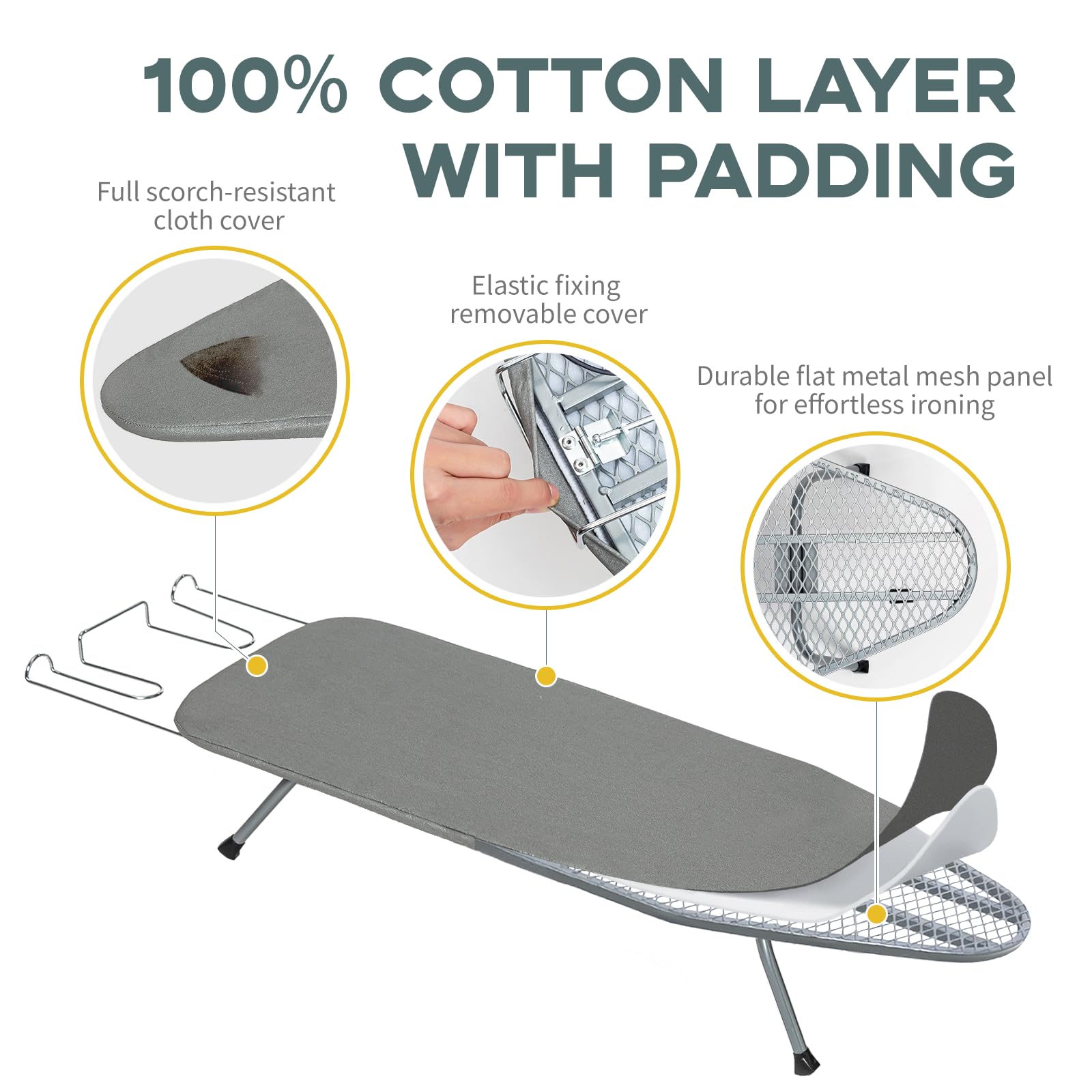 Metal Foldable Tabletop Ironing Board With Iron Rest, Portable Ironing Board Small With Heat Resistant Cotton Cover, Rainhol Min