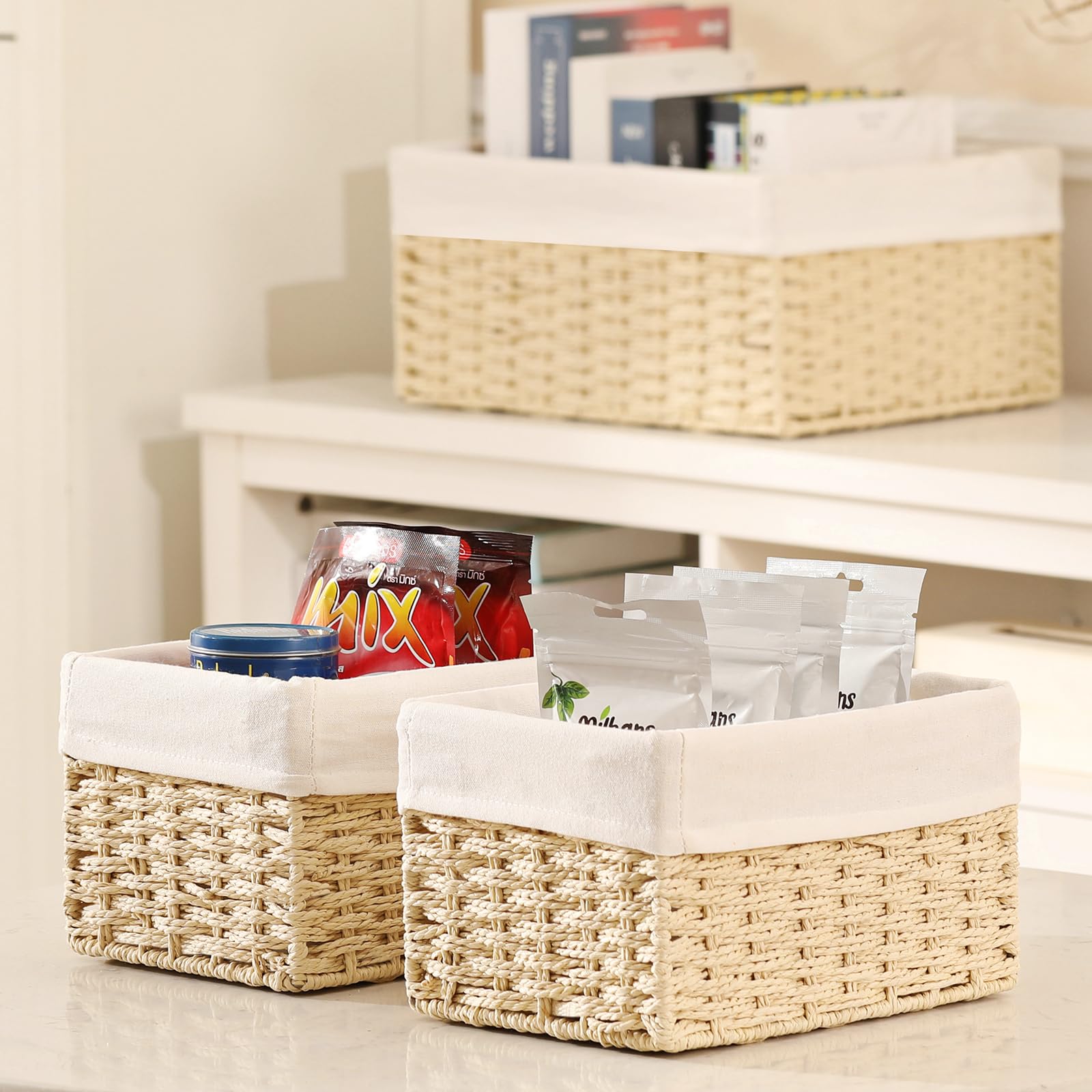 Vagusicc Wicker Basket, Set Of 3 Hand-Woven Storage Baskets For Organizing, Decorative Bathroom Wicker Storage Basket Bins With