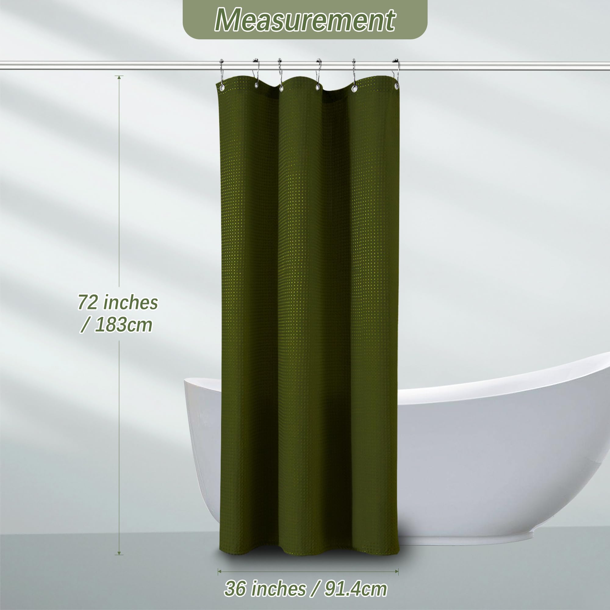 Pangsinne Classic Blue Stall Fabric Shower Curtain - Water Repellent Waffle Textured 256Gsm Heavy Duty Cloth Shower Curtains For