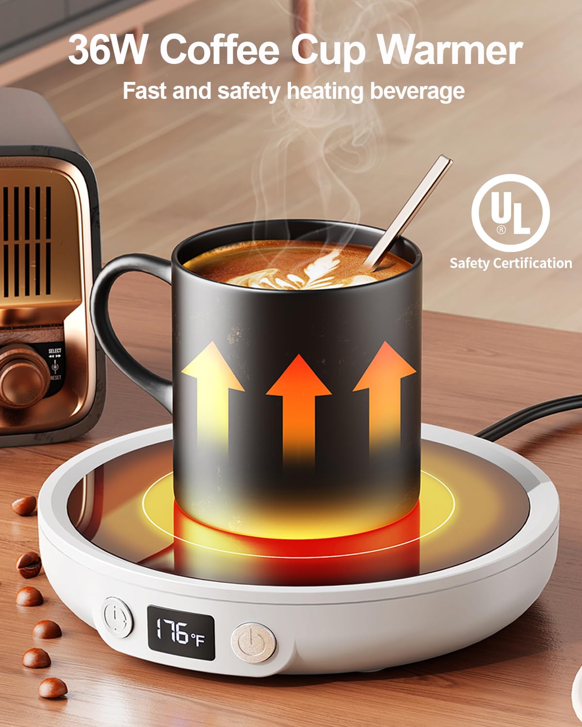 Sweetfull Mug Warmer - 36W Coffee Cup Warmer For Desk With 3-Temp Settings Display, 2-12H Timer, Candle Warmer Plate, Coffee Acc