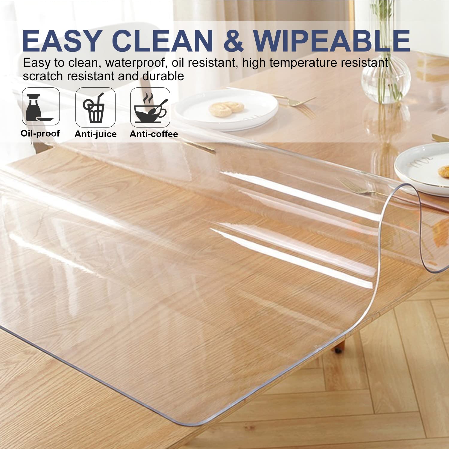 Clear Plastic Table Top Protector Pvc Table Cover Pad Vinyl Easy Clean Waterproof Wipeable Furniture Topper Pad For Dining Livin