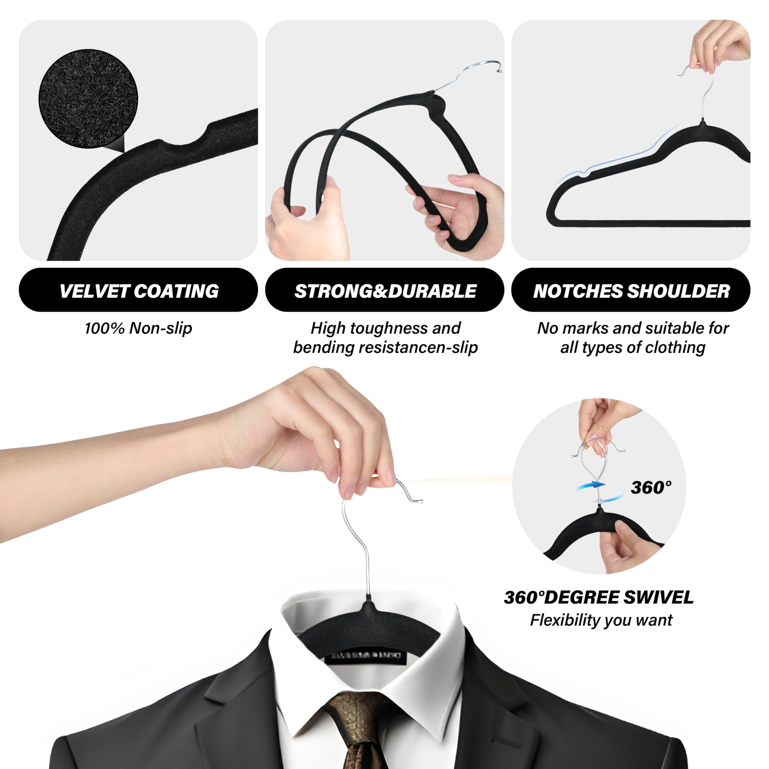 Simple Deluxe Velvet Hangers 70 Pack, Non-Slip Clothes Hangers With Shoulder Notches, 360 Swivel Hooks, Heavy Duty Coat Suit Han