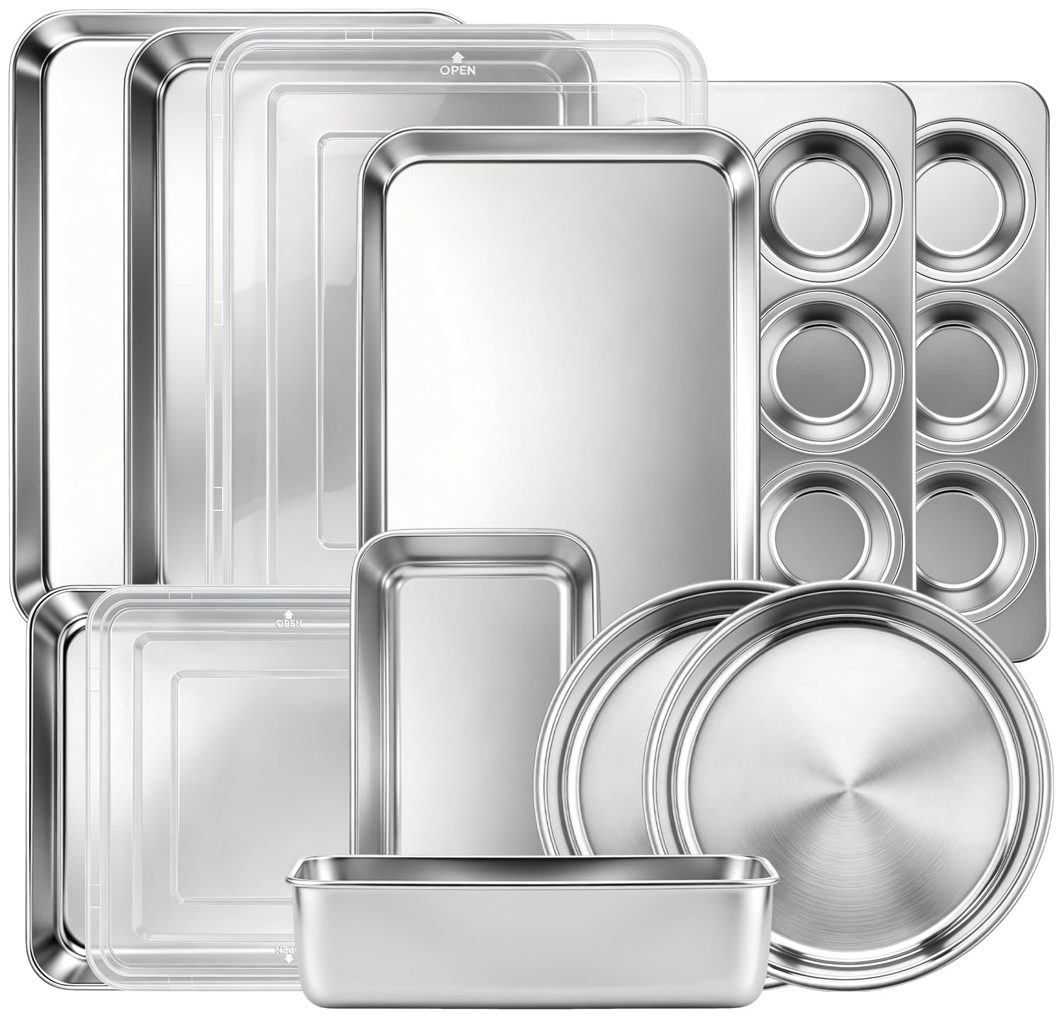 Leonyo NonToxic Stainless Steel Bakeware Baking Sheet Set of 10 with Lid
