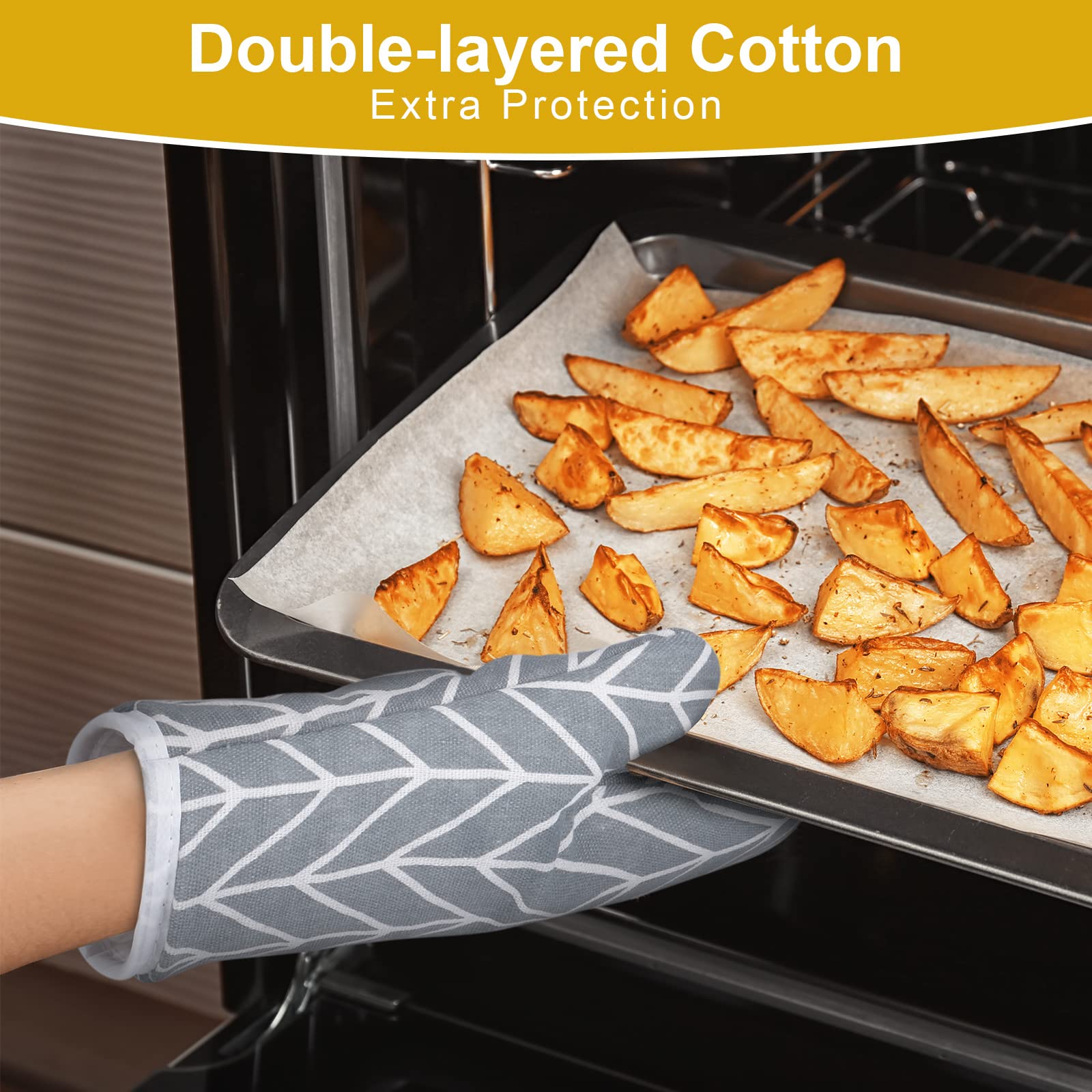 Auauy Oven Mitts And Potholders Bbq Gloves-Oven Mitts And Pot Holders With Recycled Infill Silicone Non-Slip Cooking Gloves For