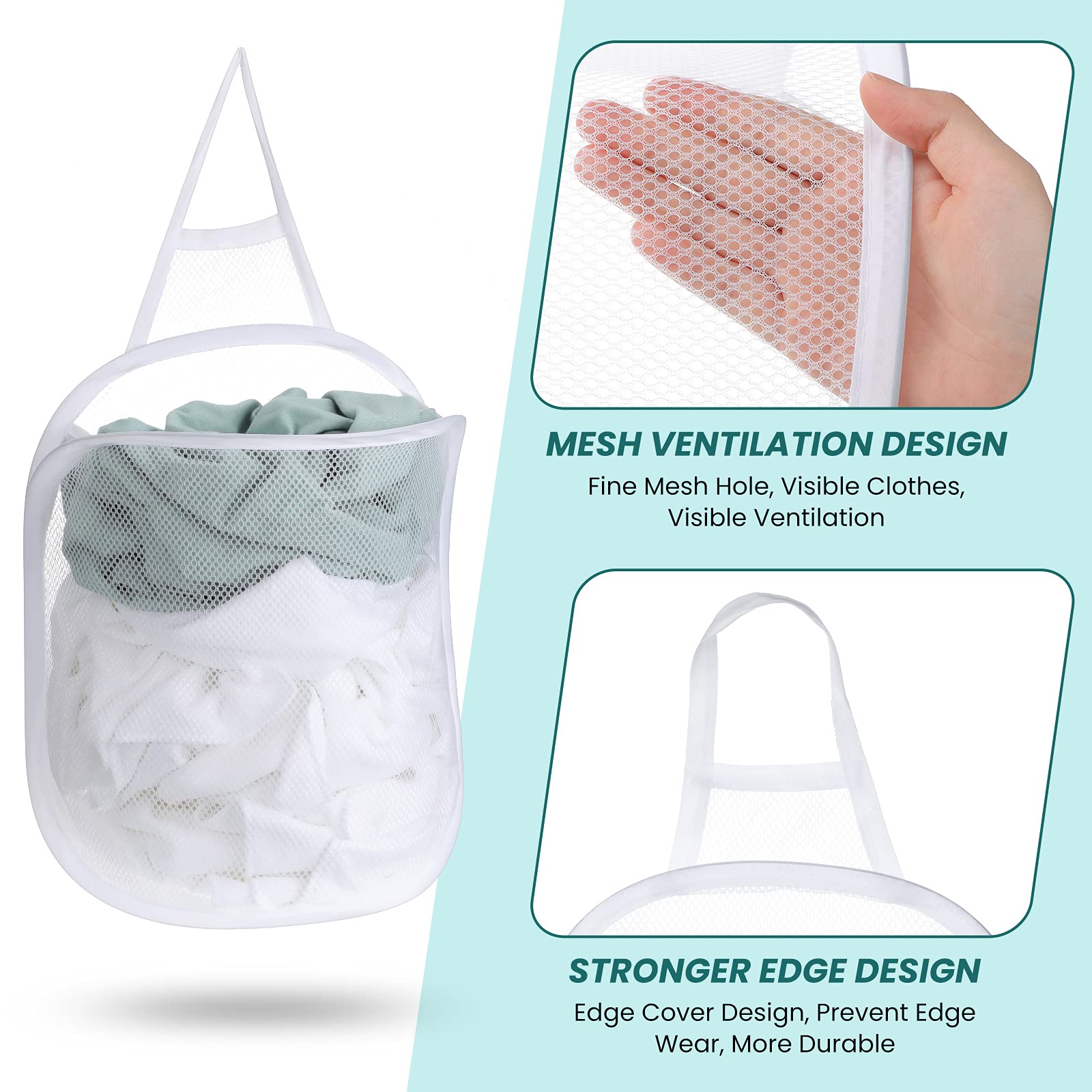 3 Pieces Hanging Laundry Hamper Laundry Bag To Hang Foldable Mesh Hamper Dirty Cloth Basket With Carry Handle Door Net Hampers F