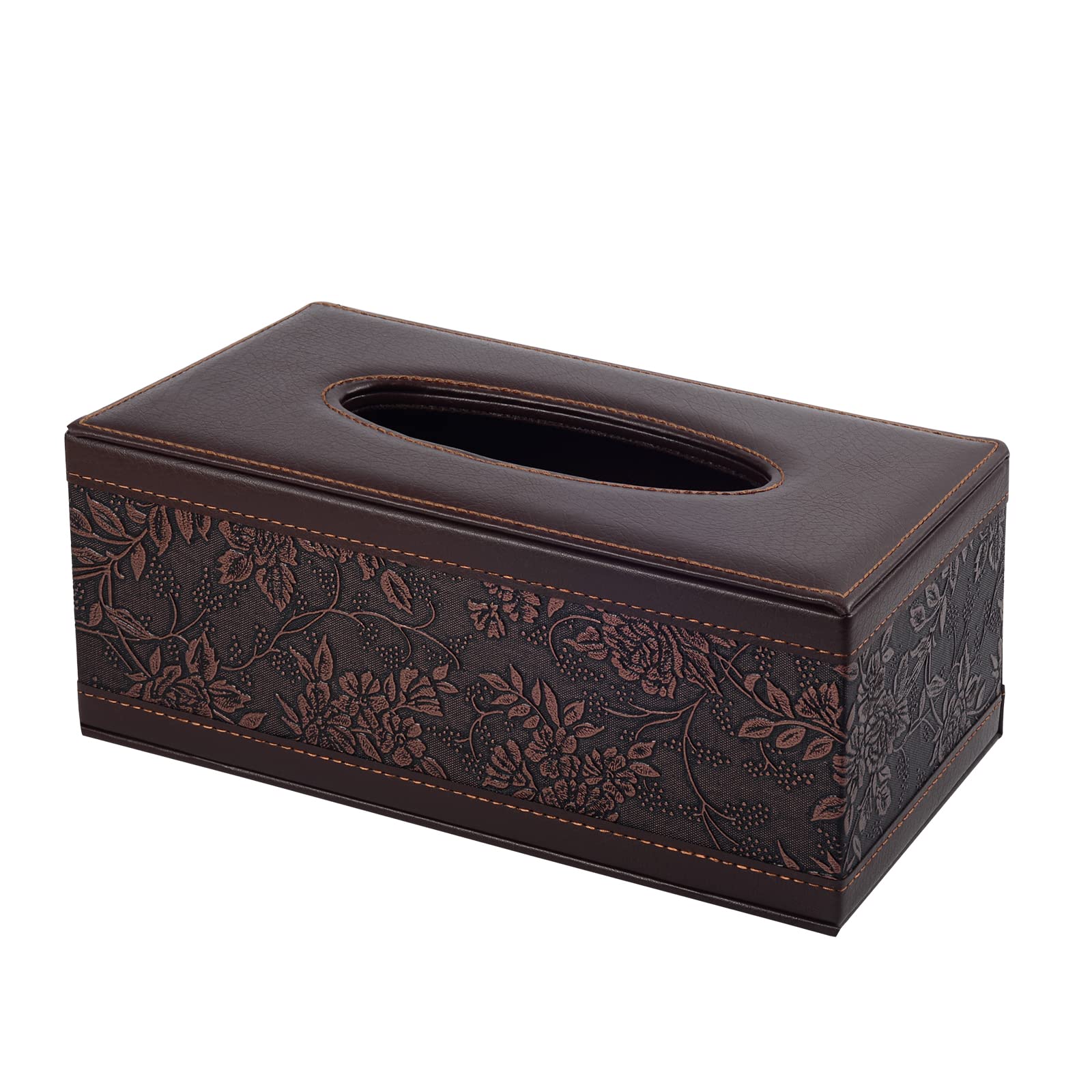 Antique PU Leather Tissue Box Holder Cover Rectangular Napkin Case Dispenser Home Office Car Tissue Holder with Magnetic Bottom Facial Tissue Organizer (Retro)
