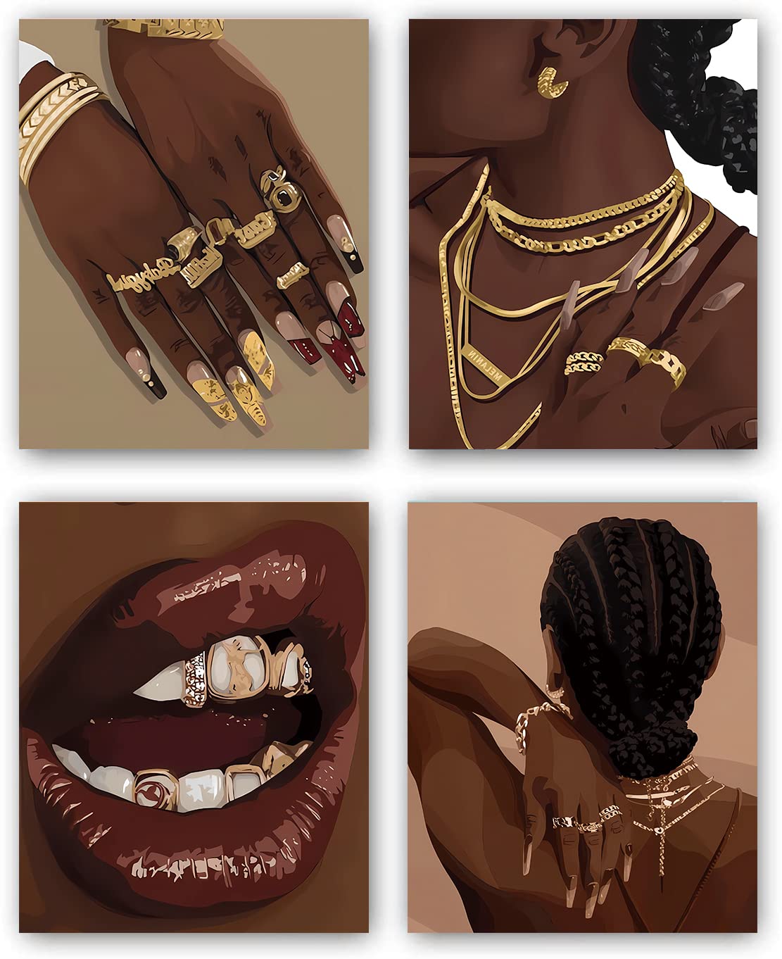 Tanxm Black Woman Art Printing,Boho Black Female Wall Art, Black Girl Art Poster, Abstract African American Woman Wall Art Decor