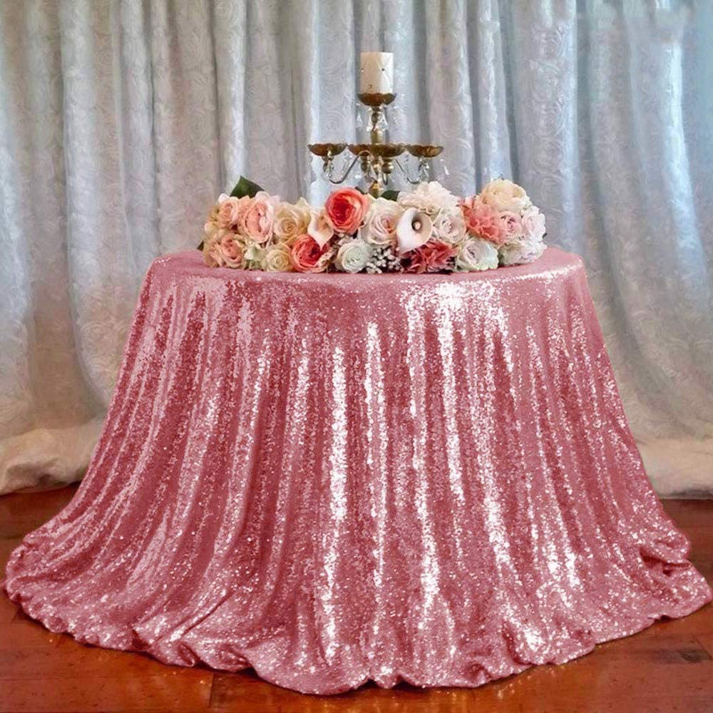 Jyflzq Rose Pink Sequin Tablecloth 50 Round Sparkly Drape Table Cloths Table Cover Overlay For Wedding Birthday Party Baby Brida