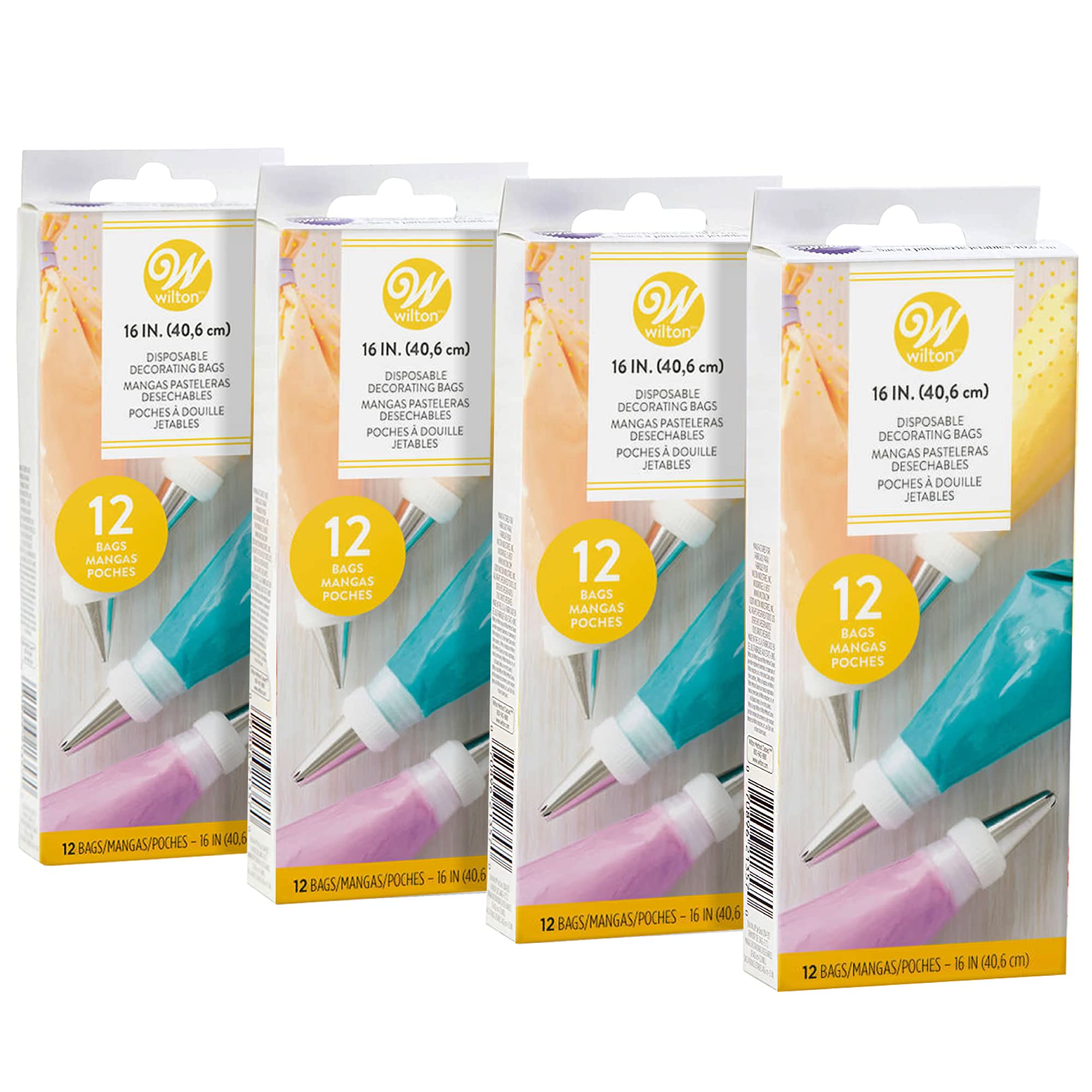 Wilton Disposable Decorating Bags Bundle - Perfect Piping Bags for Cake Decorating  Icing Cookies  Candy Making and Filling  16-Inch  12-Count  Pack of 4