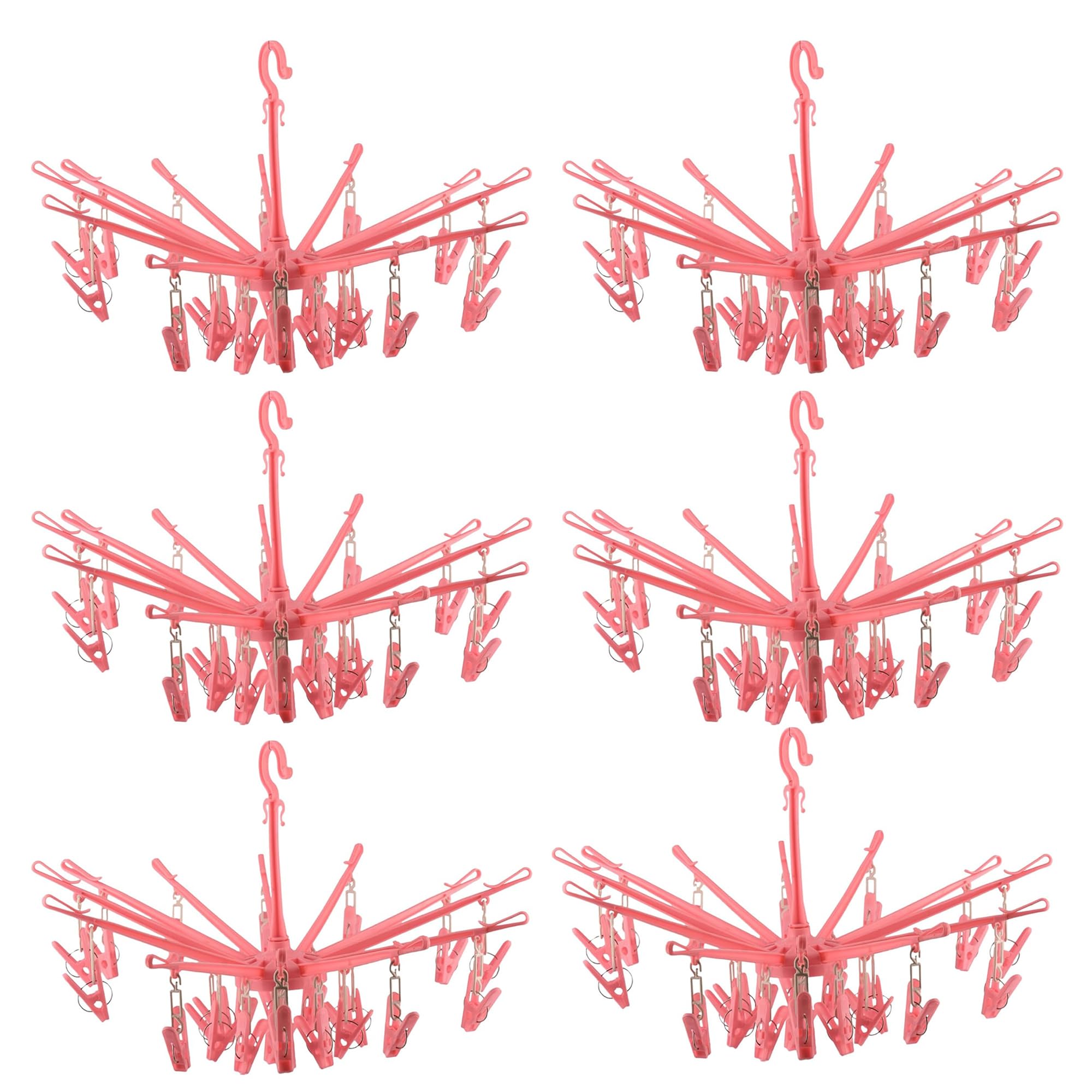 Kuber Industries (Pack Of 6) Cloth Drying Hanger | 24 Clips Baby Drying Pegs | 360 Degree Rotatable Hanger | Clip Stand For Clot