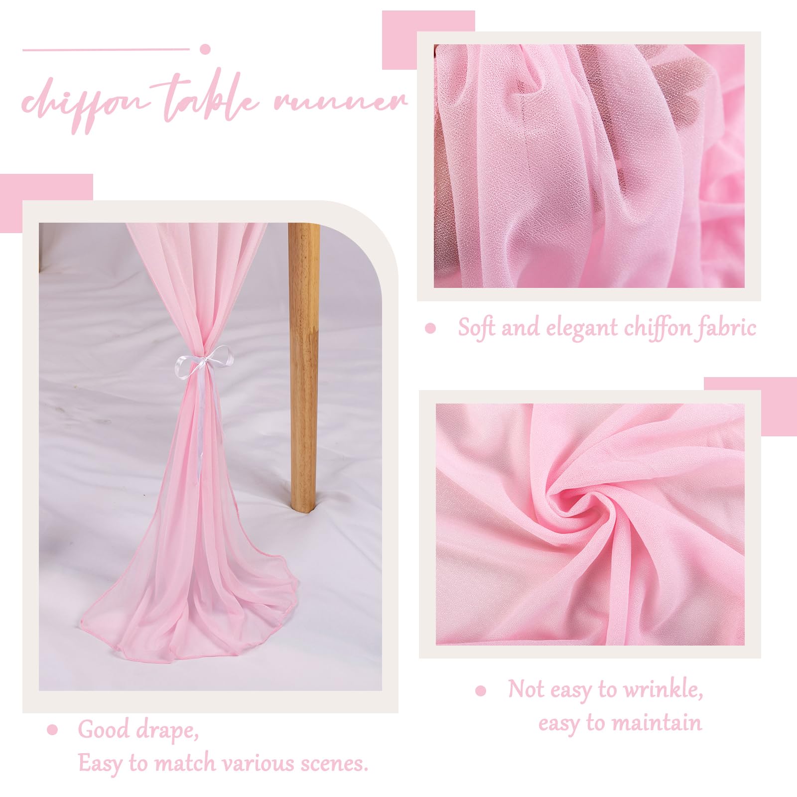 Ruiyok 10Ft Blushing Pink Chiffon Table Runner 30 X 120 Inches Romantic Sheer Table Decorations Long Tulle Runner For Wedding Br