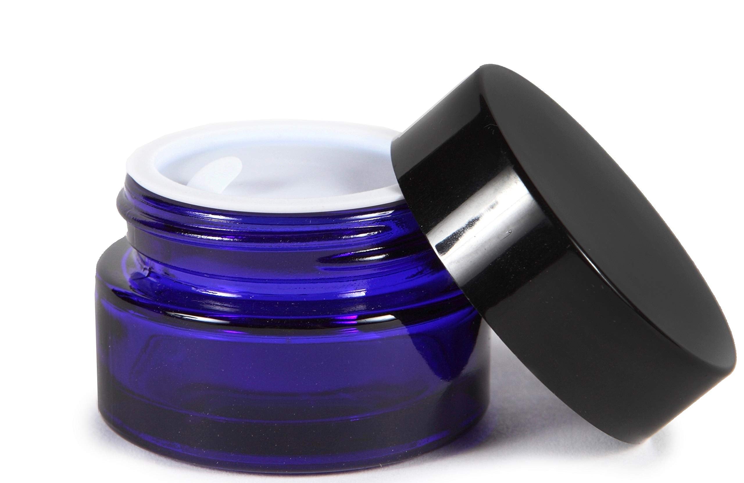 Vivaplex, 12, Cobalt Blue, 15 Ml, Round Glass Jars, With Inner Liners And Black Lids