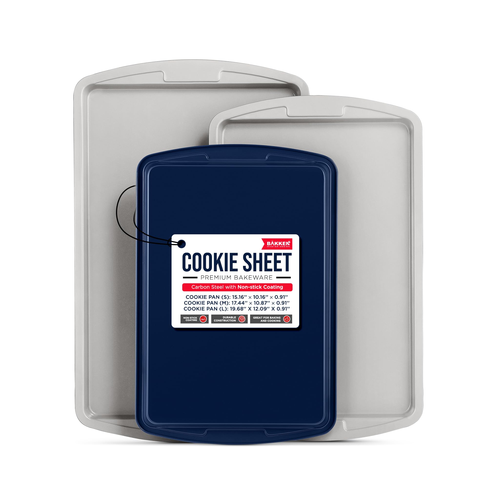 Bakken Swiss Cookie Sheet 3 Piece Set - Non-Stick, Stackable Baking Pans, Deluxe Ceramic Coating - Dishwasher Safe - for Home Ba