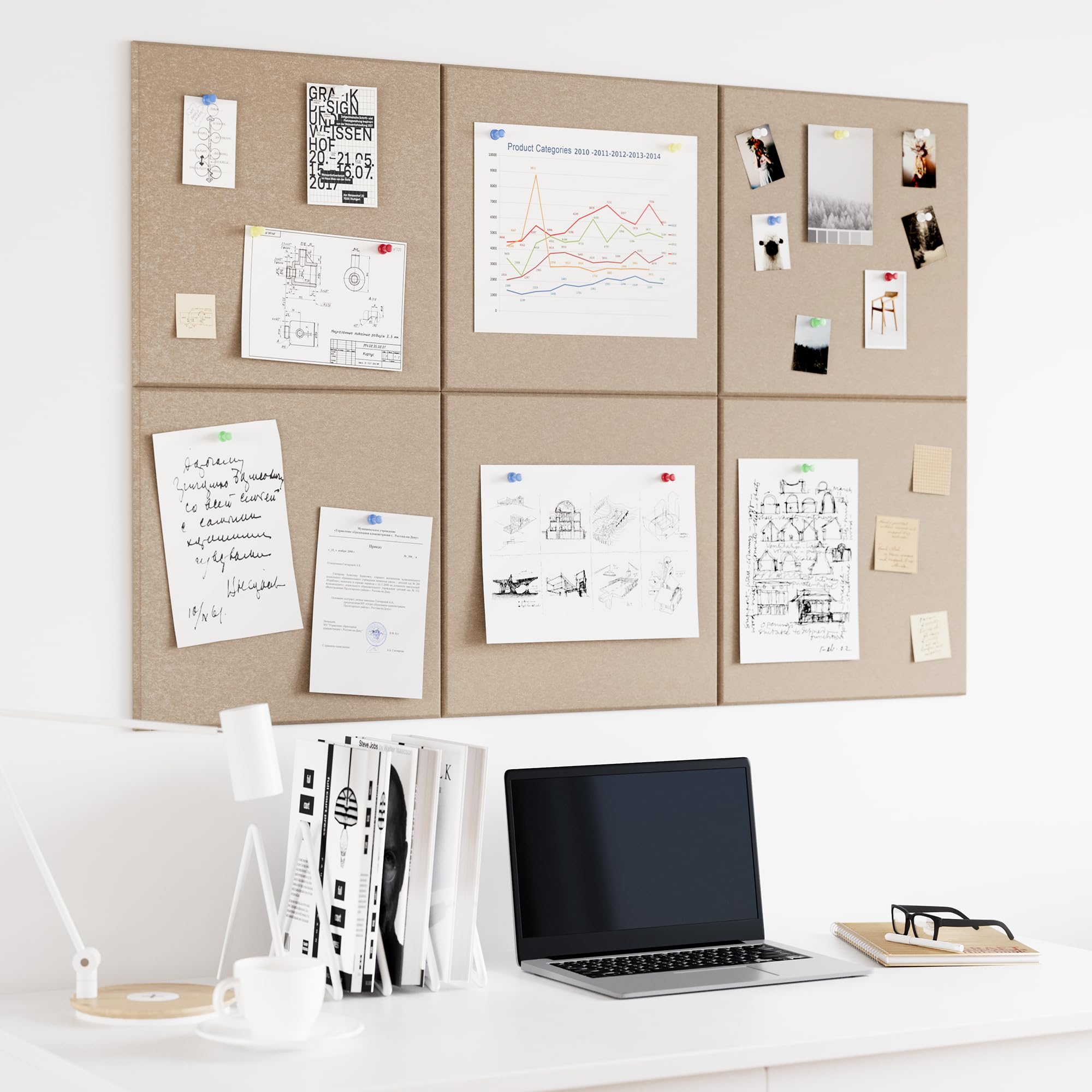 Neatsure Large Cork Board for Wall, 36 x 24 Bulletin Board with Pushpins, 6 Panels Felt Tiles Tack Push Pin Board for Office, Ta