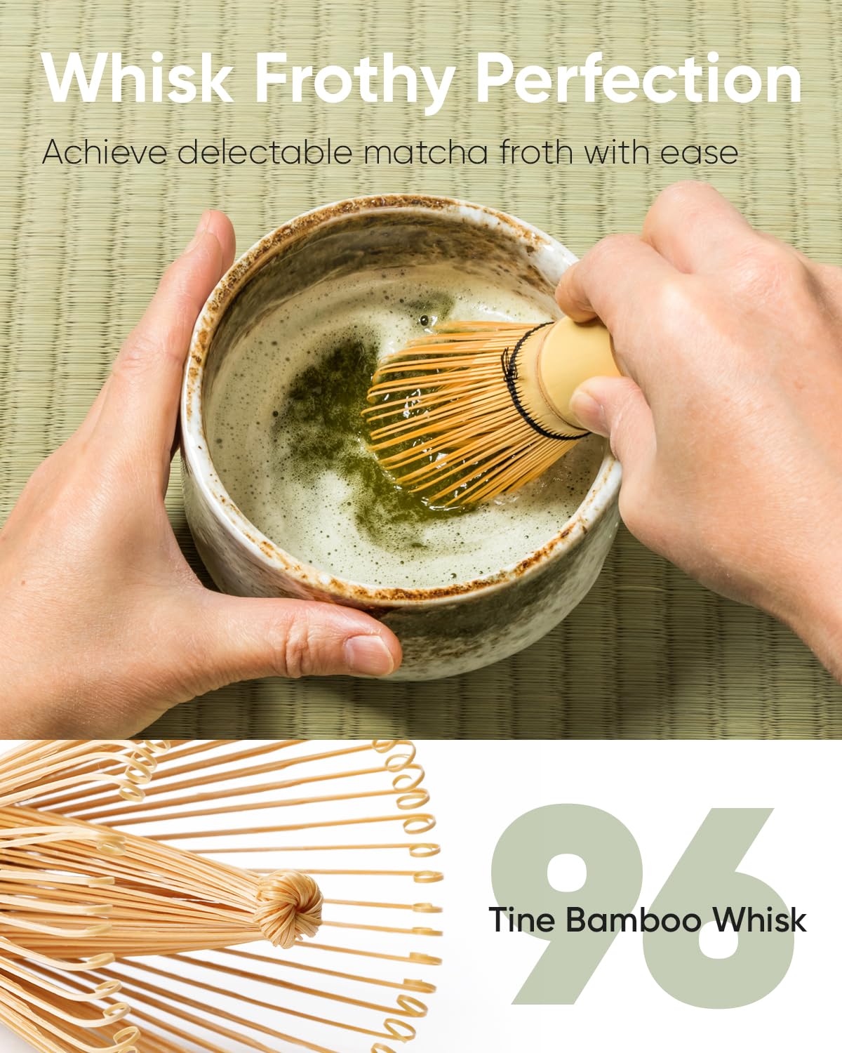 Joiish Traditional Matcha Starter Set, Bamboo Whisk (Chasen), Scoop (Chashaku), Stainless Steel Sifter, Basic Matcha Tea Making