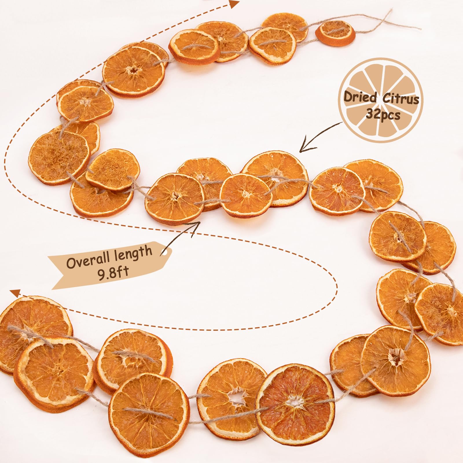 Christmas Decorations - Fall Decor - 10 Ft Dried Orange Slice Christmas Fall Garland - Farmhouse Xmas Thanksgiving Decor Indoor