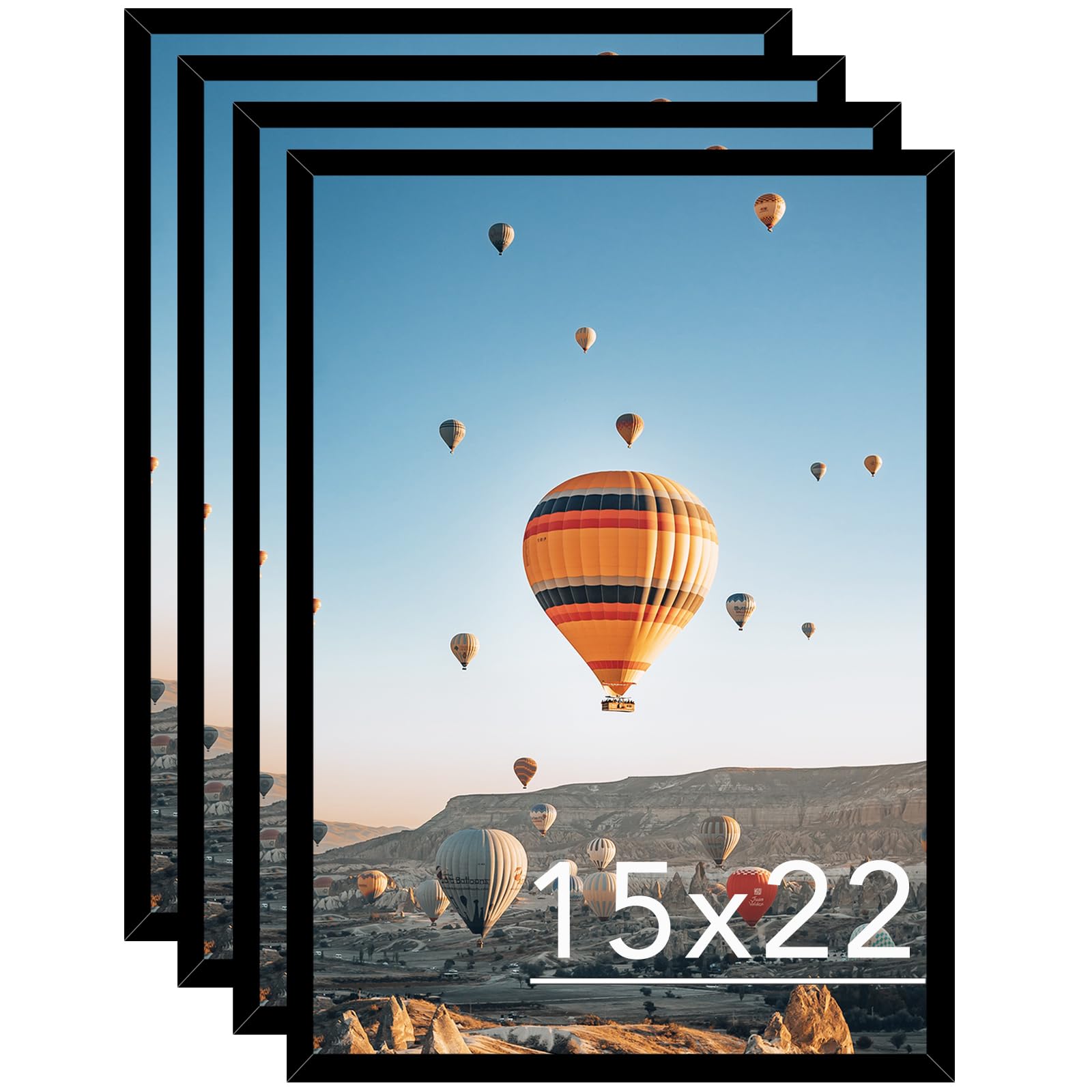 JCJMY 15x22 Picture Frame Set of 4 Black for Wall Hanging, Wall Mounting Horizontally or Vertically, 15 x 22 Wall Gallery Poster