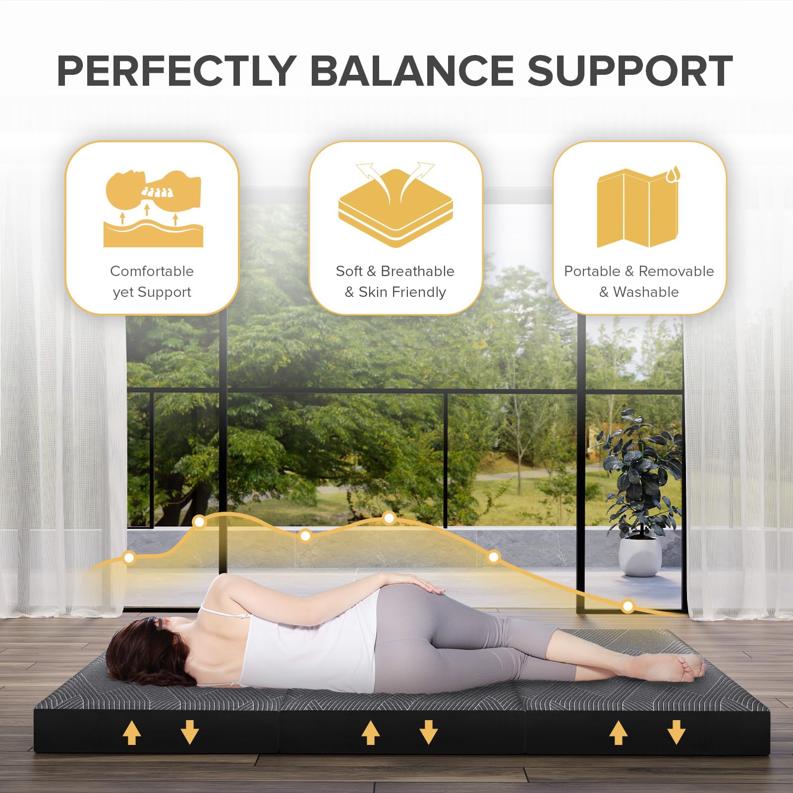Vamcheer Tri Folding Mattress, 4 Inch Full Foldable Mattress, Tri-Fold Memory Foam Mattress With A Collapsible And Washable Cove