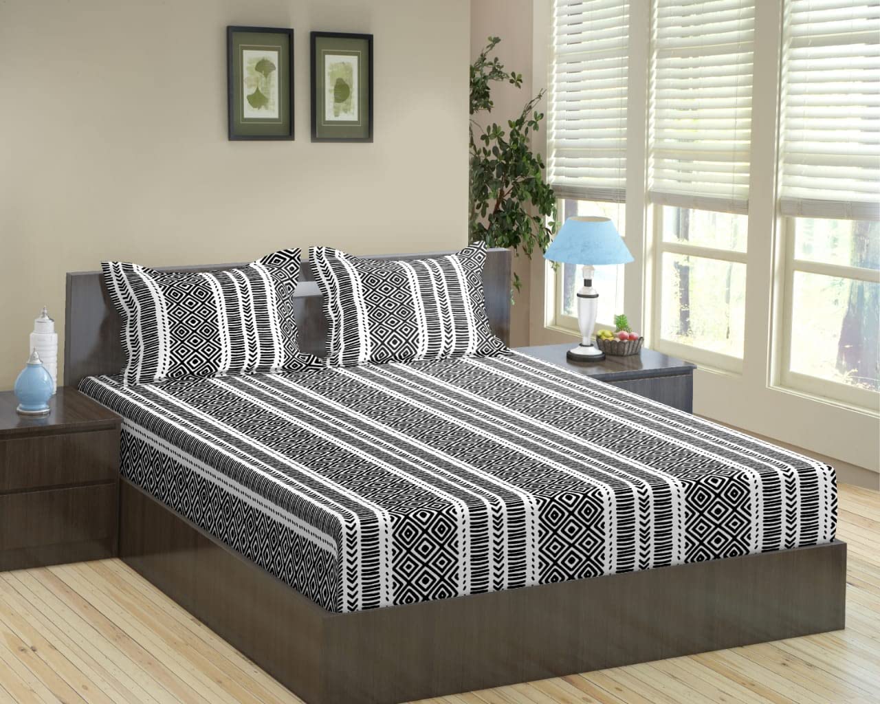 Trance Home Linen 180Tc 100% Cotton 78X78 Elastic Fitted Bedsheet Super King Bed Size | Printed Fitted Sheet | Elasticated Fitte
