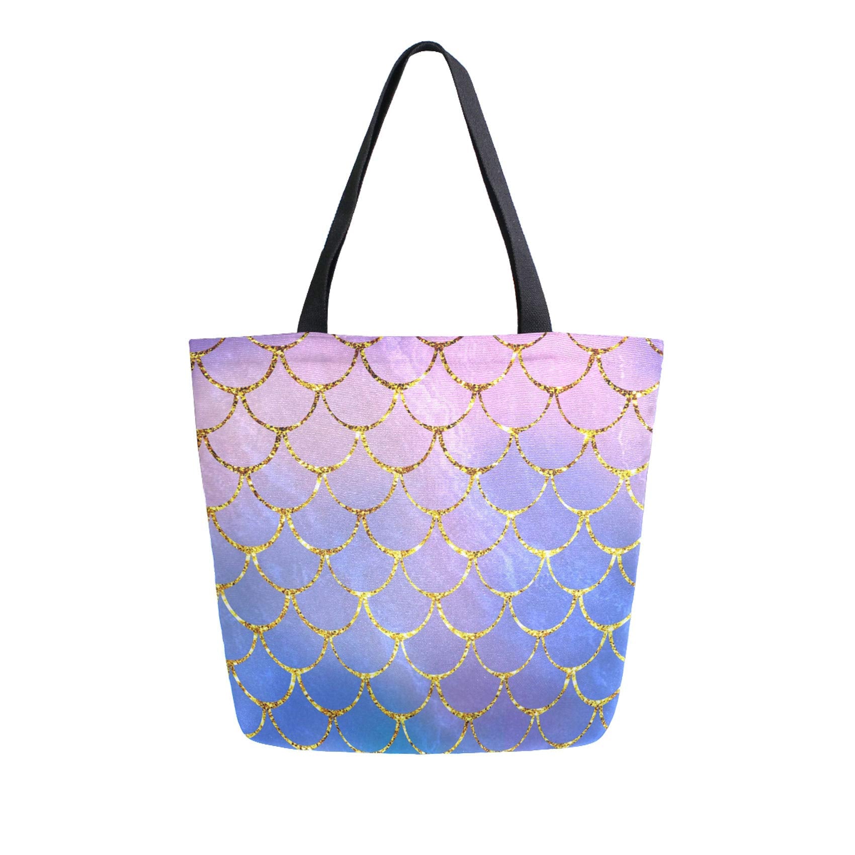 Naanle Mermaid Canvas Tote Bag - Large Women 'S Casual Shoulder Handbag, Mermaid Scale Reusable Multipurpose Heavy Duty Shopping