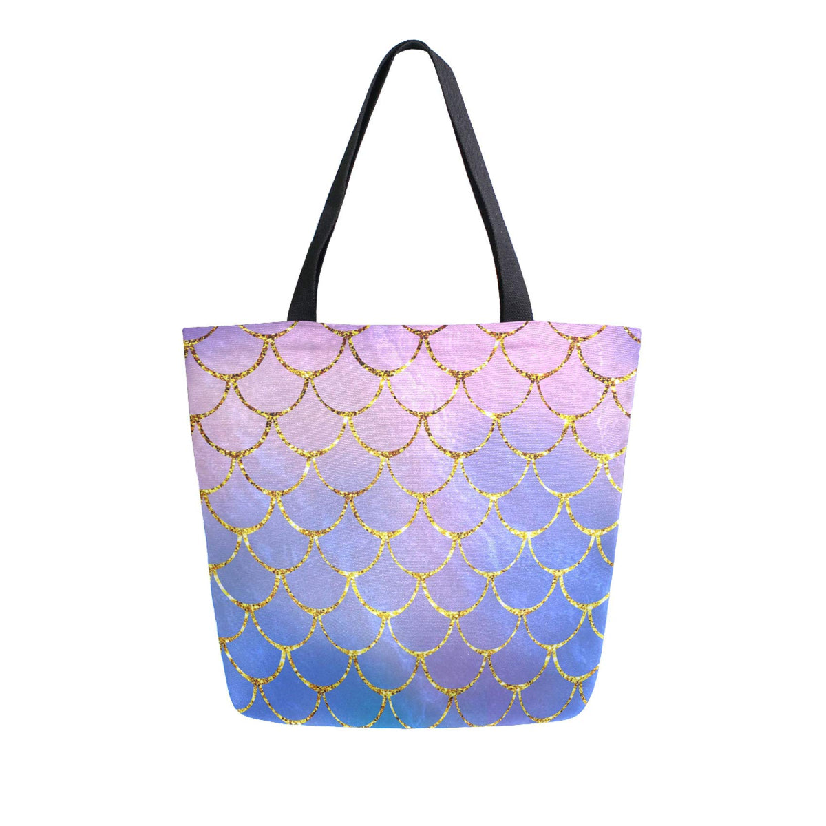 Naanle Mermaid Canvas Tote Bag - Large Women 'S Casual Shoulder Handbag, Mermaid Scale Reusable Multipurpose Heavy Duty Shopping