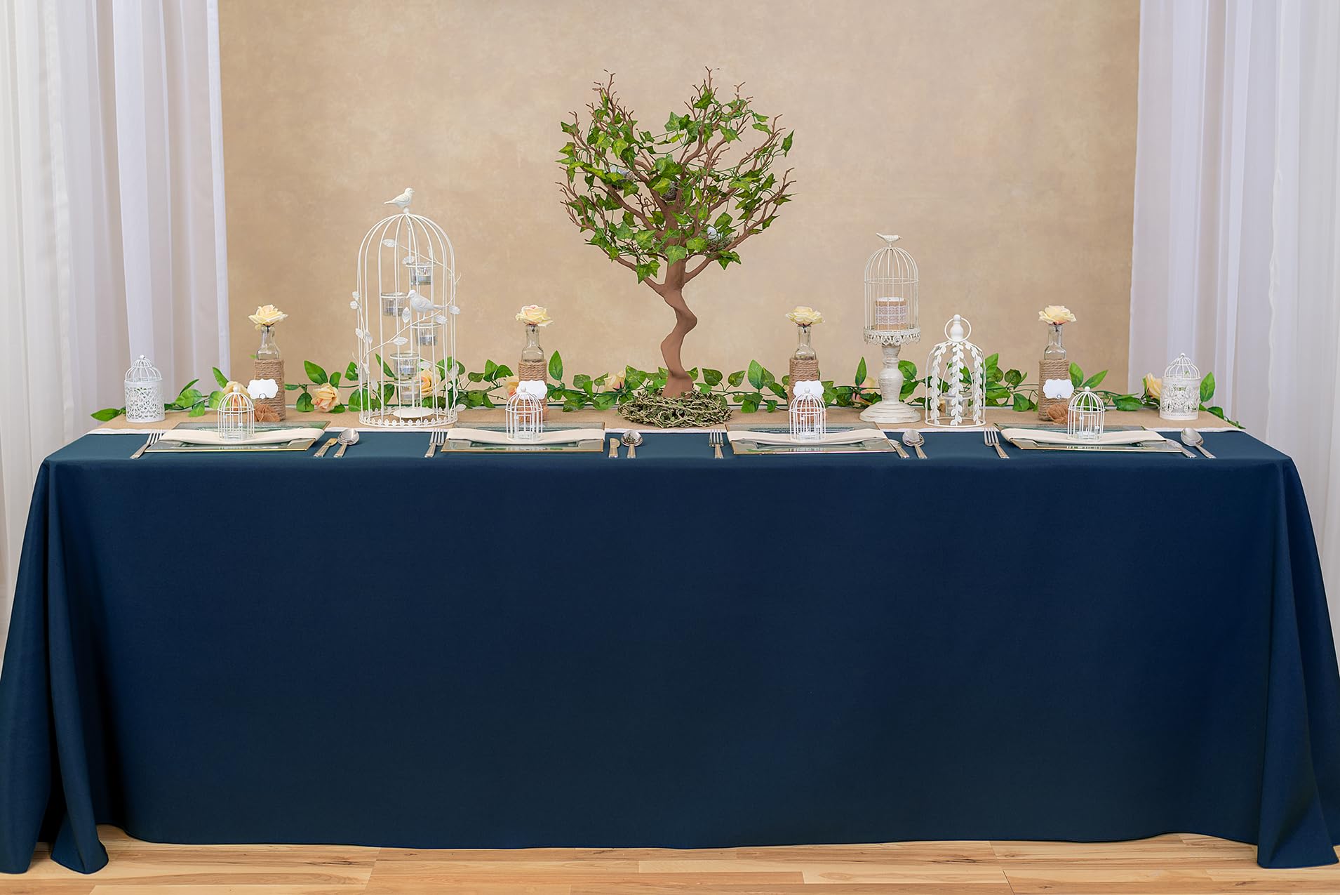 Ltc Linens 2-Pack Rectangular Tablecloths 90 In X 156 In With Rounded Corners - Navy Blue Table Covers For 8 Ft Table Floor-Leng