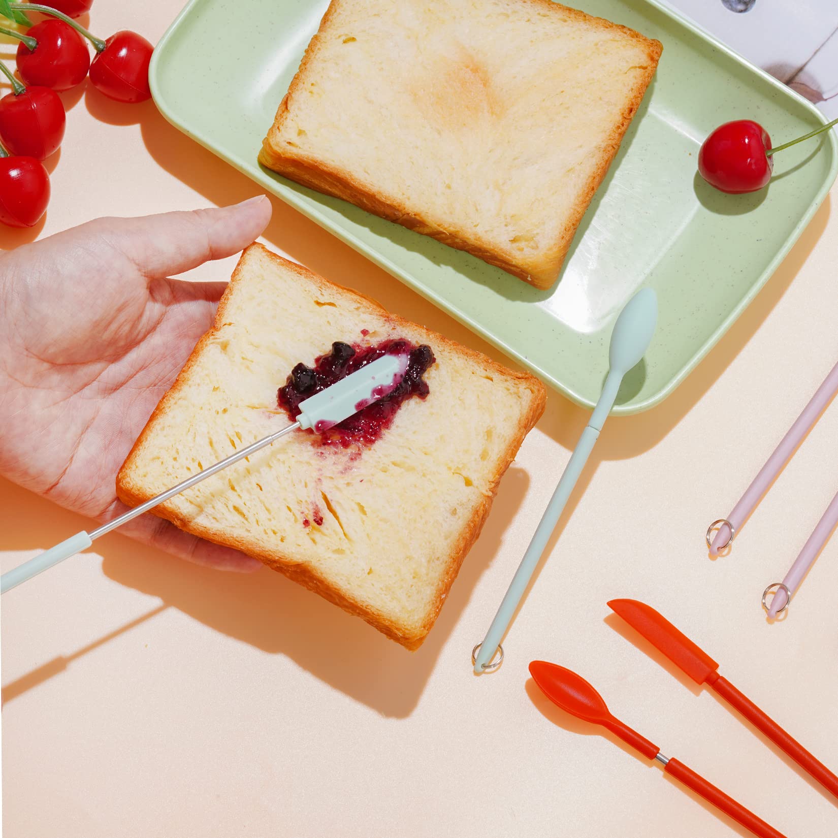 8Pcs Mini Silicone Telescopic Spatula And Scooping Spoon Set Tiny Jar Spatula Adjustable Small Spatulas Reusable Handle Scraper