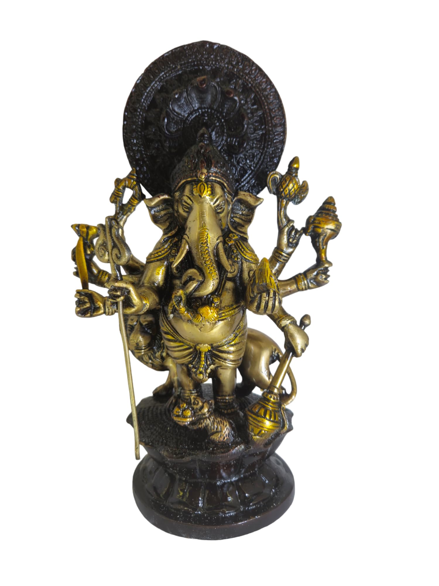 Aargkraft Brass Heramba Ganesha Ganapati Ganesh With Lion Ganpathi Statue Height  11.75 Inch