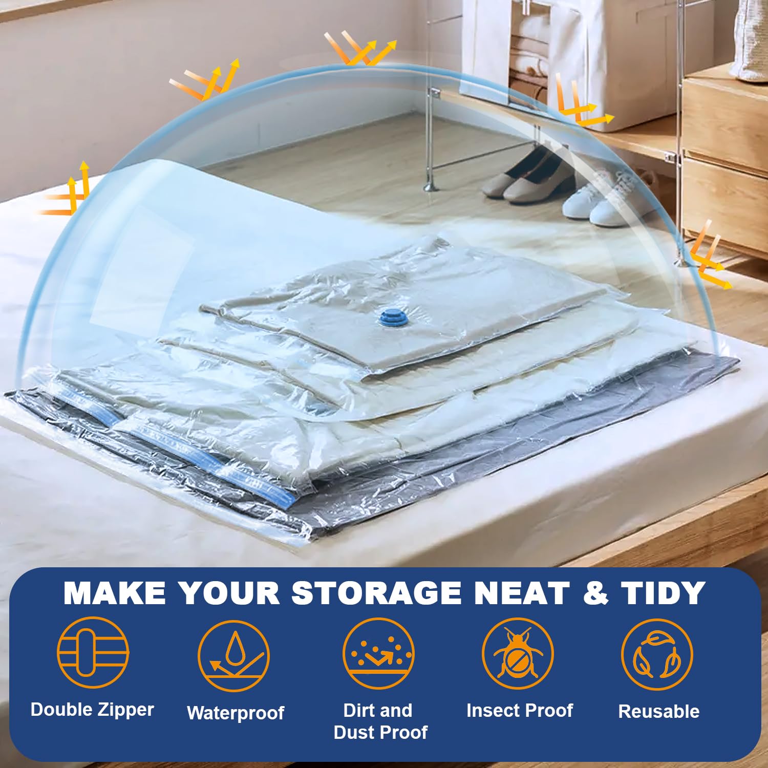 20Pack Vacuum Storage Bags, 5 Jumbo/5 Large/5 Medium/5 Small Vacuum Sealer Bags For Clothes, Compression Storage Bags, Space Sav