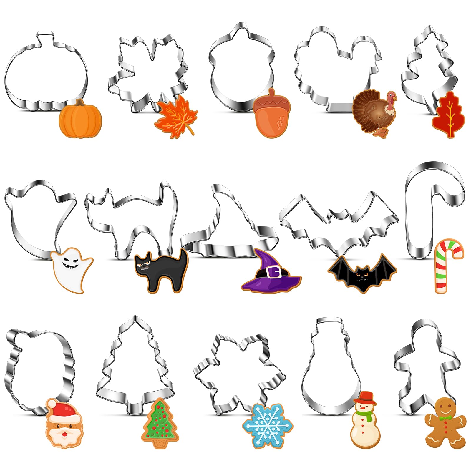 Layhit 15 Pcs Fall Holiday Cookie Cutters Set, Halloween Thanksgiving