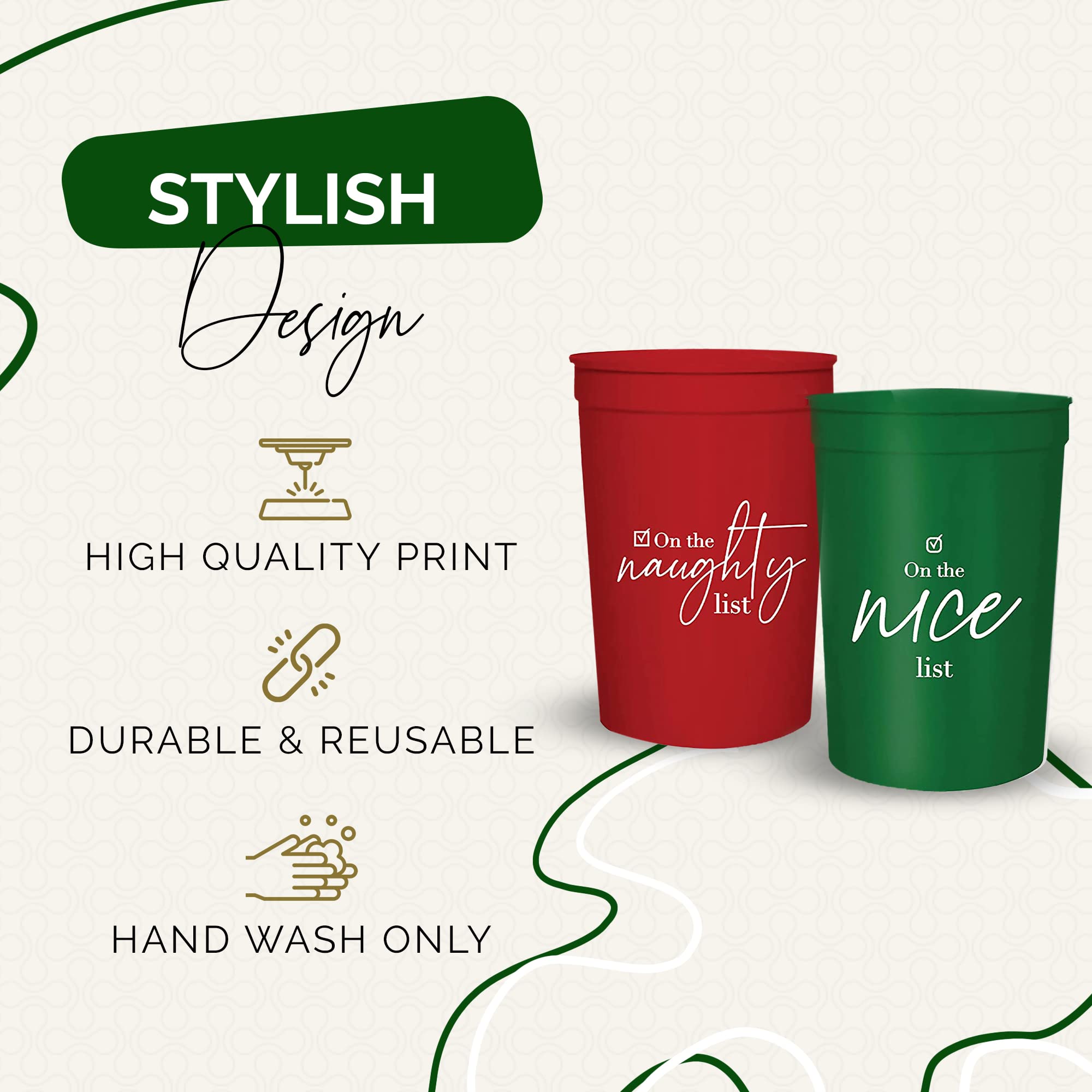 Christmas Cups, Naughty Nice, Set Of 12, 16 Oz Each Christmas Plastic Cups, Holiday Ups, Christmas Party Favors Adults, Christma