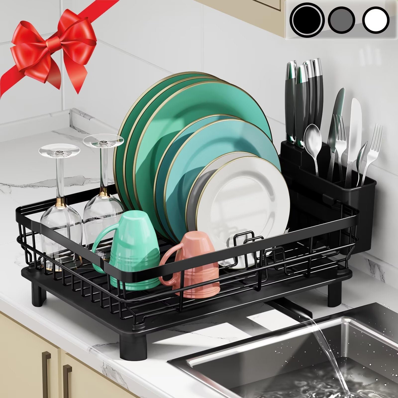 Moukabal Dish Drying Rack, Dish Rack, Stainless Steel Dish Racks For Kitchen Counter, Dish Drainer With Removable Utensil Holder