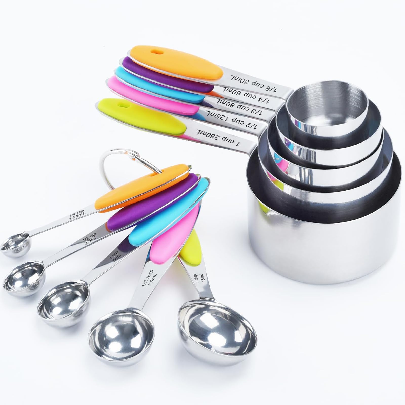LYFJXX Measuring Cups and Spoons Set of 10 Piece, 18/8 Stainless Steel Nesting Measuring Cups Set for Cooking, Measuring Spoons 