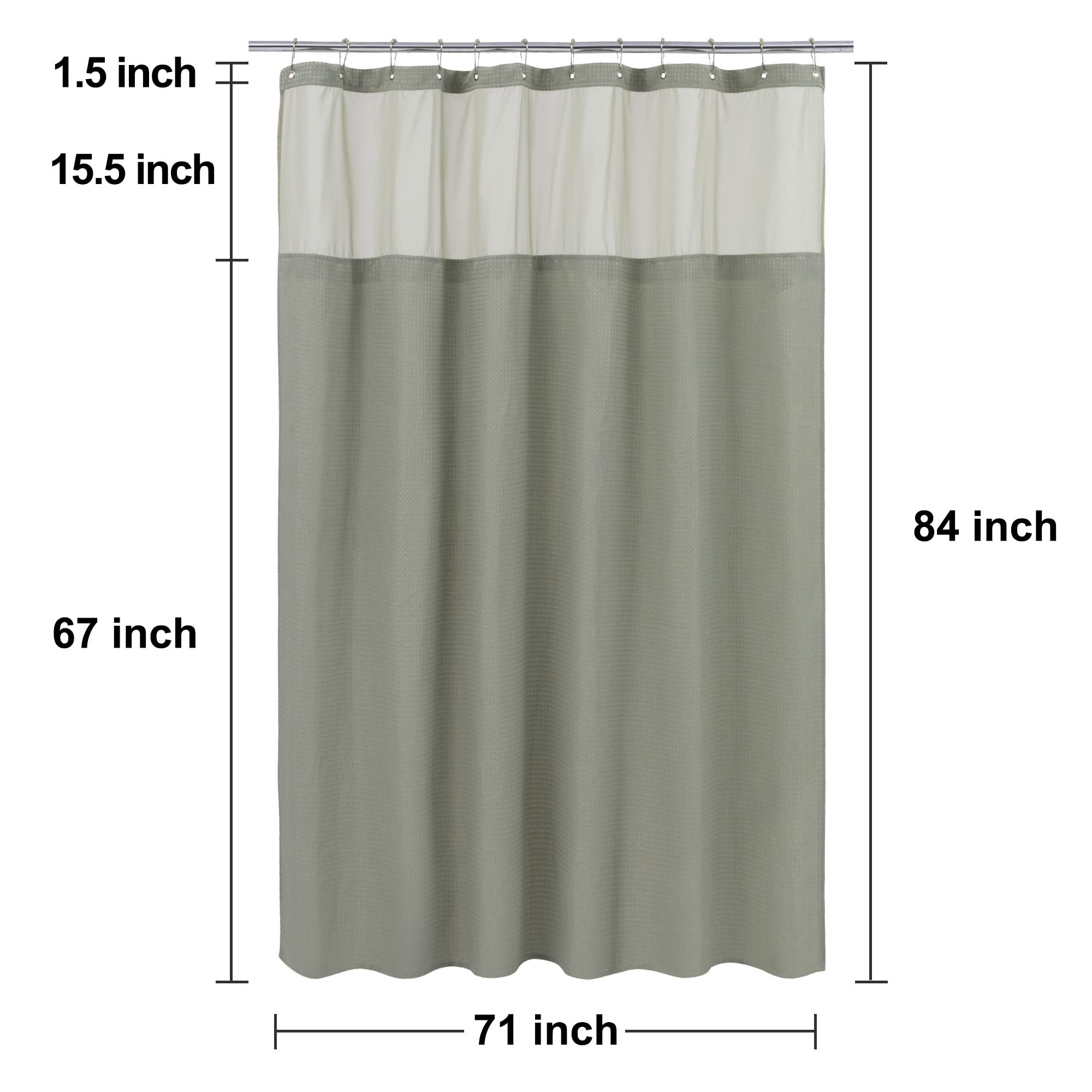 N&Y Home Extra Long Waffle Weave Shower Curtain With Snap-In Fabric Liner & Hooks Set - 71'' X 84'', Hotel Style & Mesh Top Wind